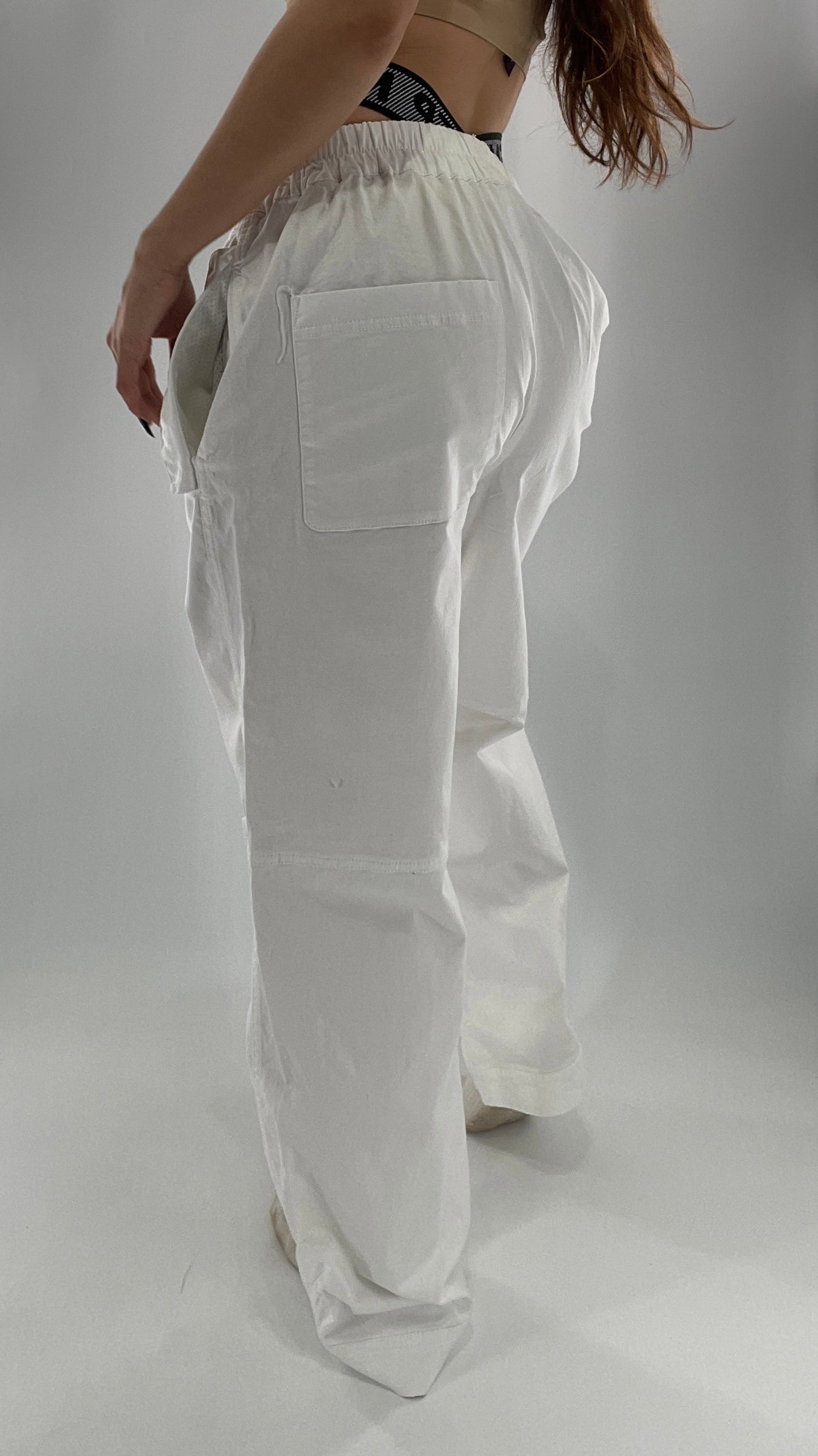 Free People Movement White Carpenter Pant with Branded Double Waistband (Small)