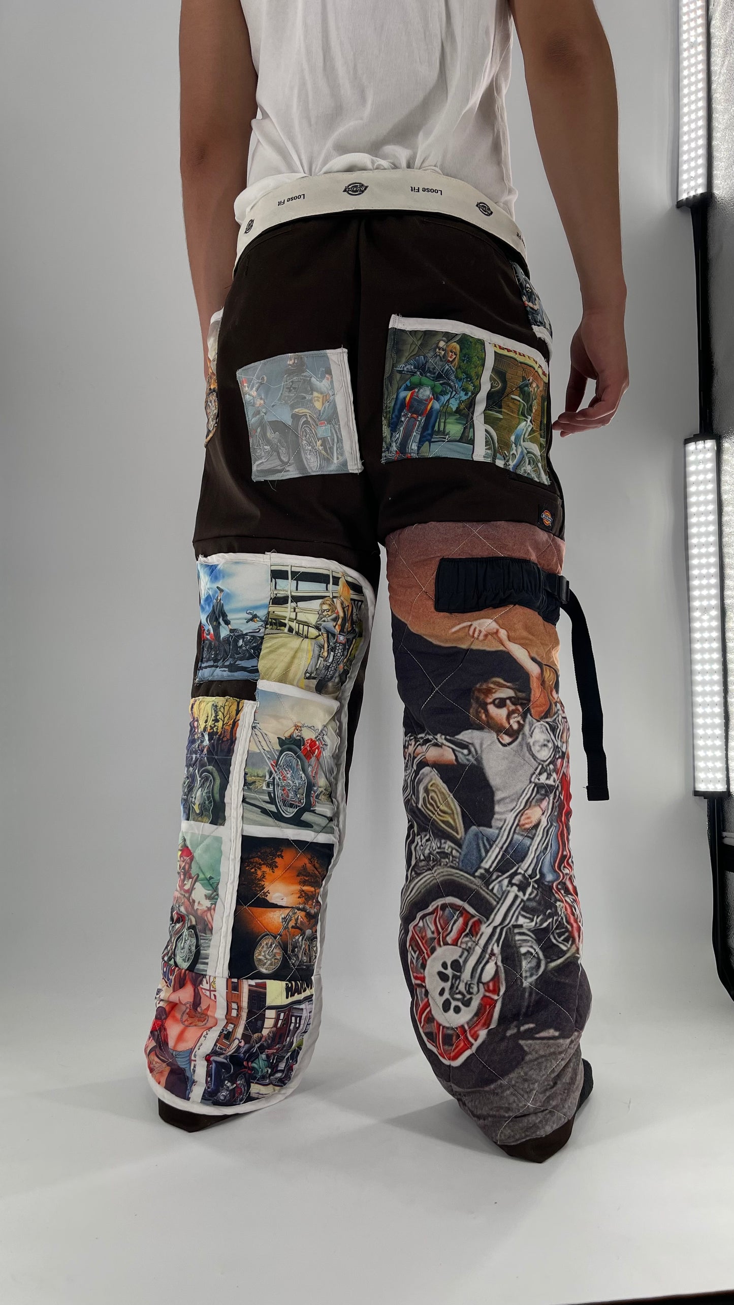 Custom - Handmade Reworked Dickies with Quilted Moto Pattern