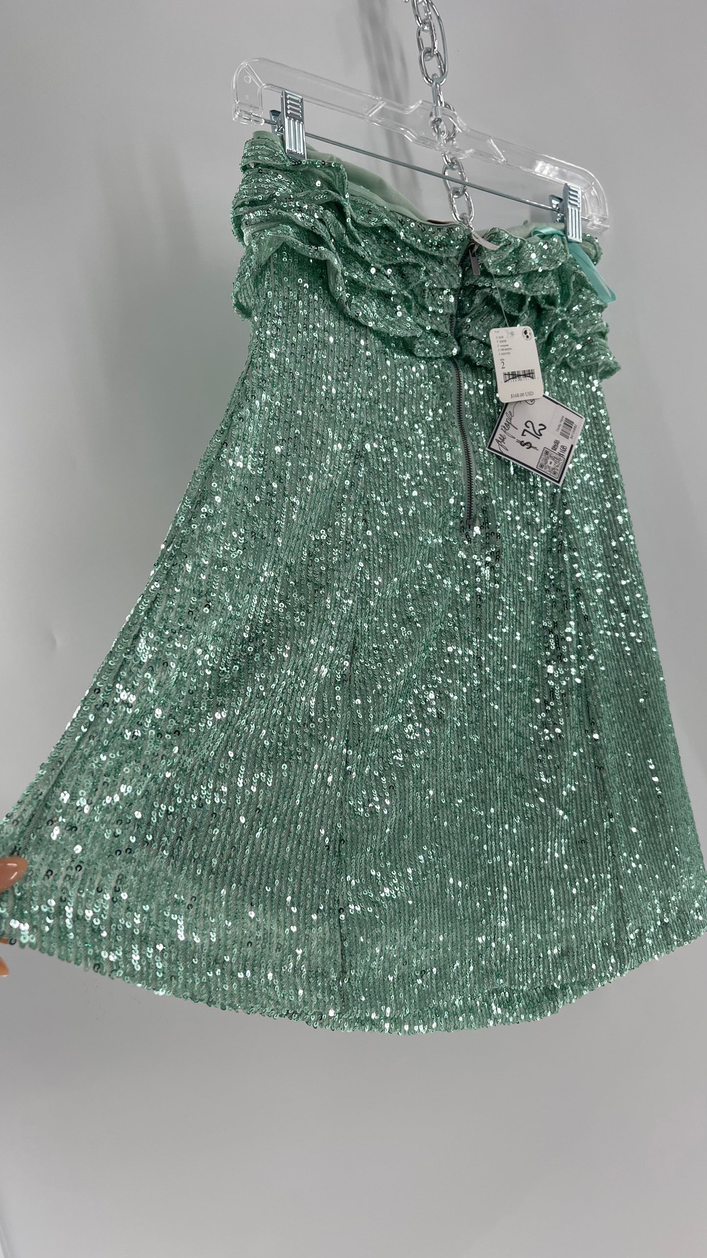 Free People Teal Sequin Ruffle Frida Tube Dress (2)