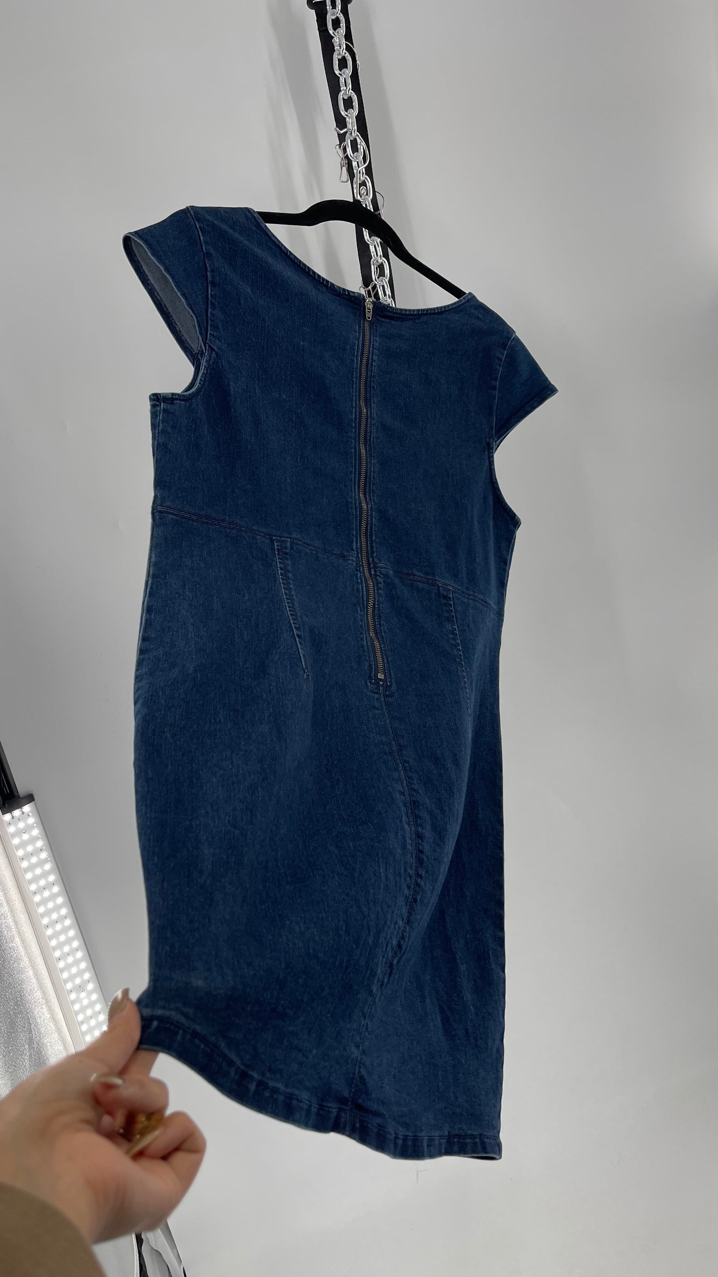 Free People Lia Denim Form Fitting Mini (Large)