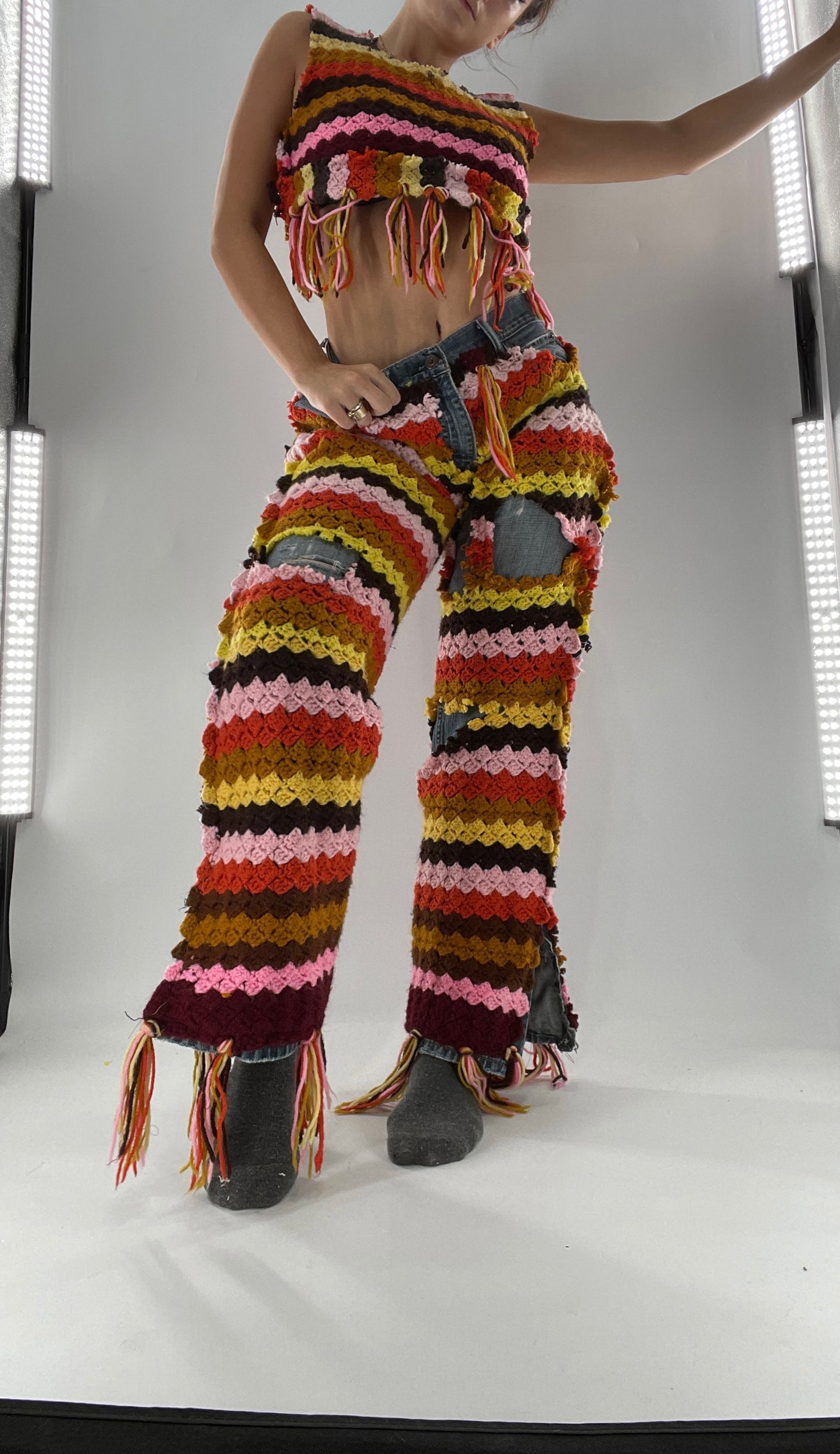 Custom Handmade RAGGEDY ANN Crochet Fringe Lined Crop (S/M)
