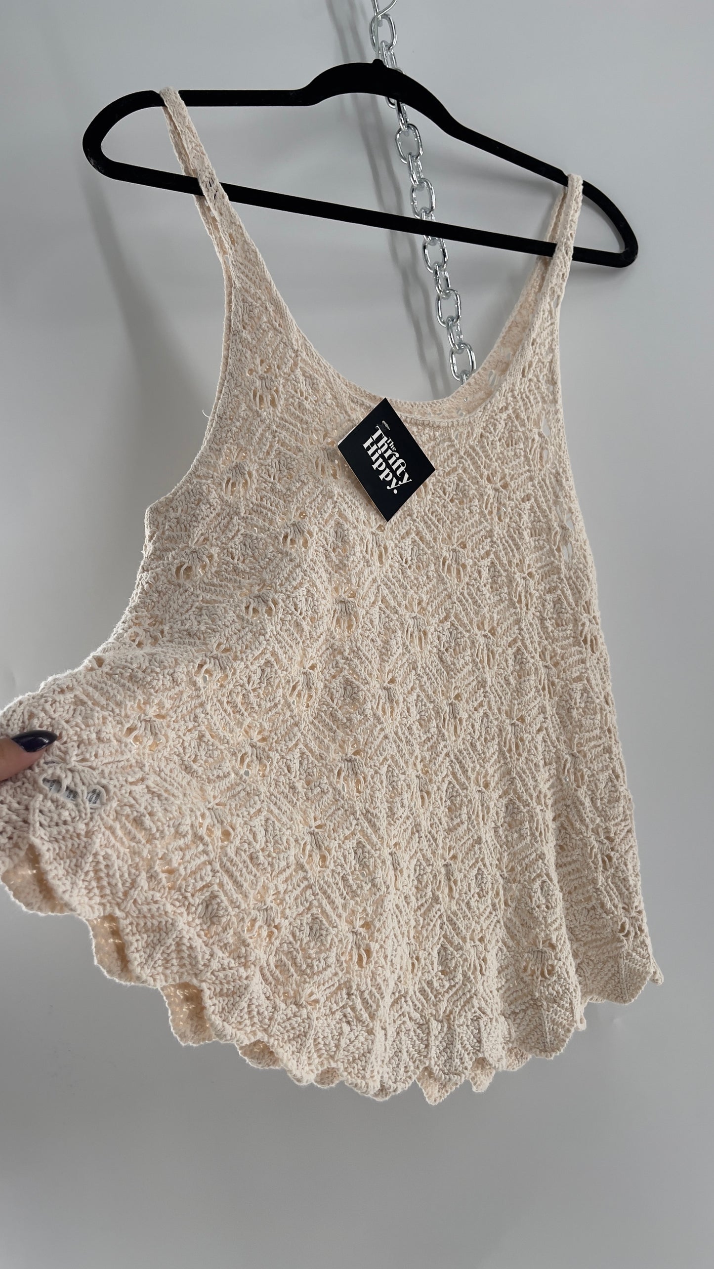 Beige Hippy Crochet Tank (Medium)