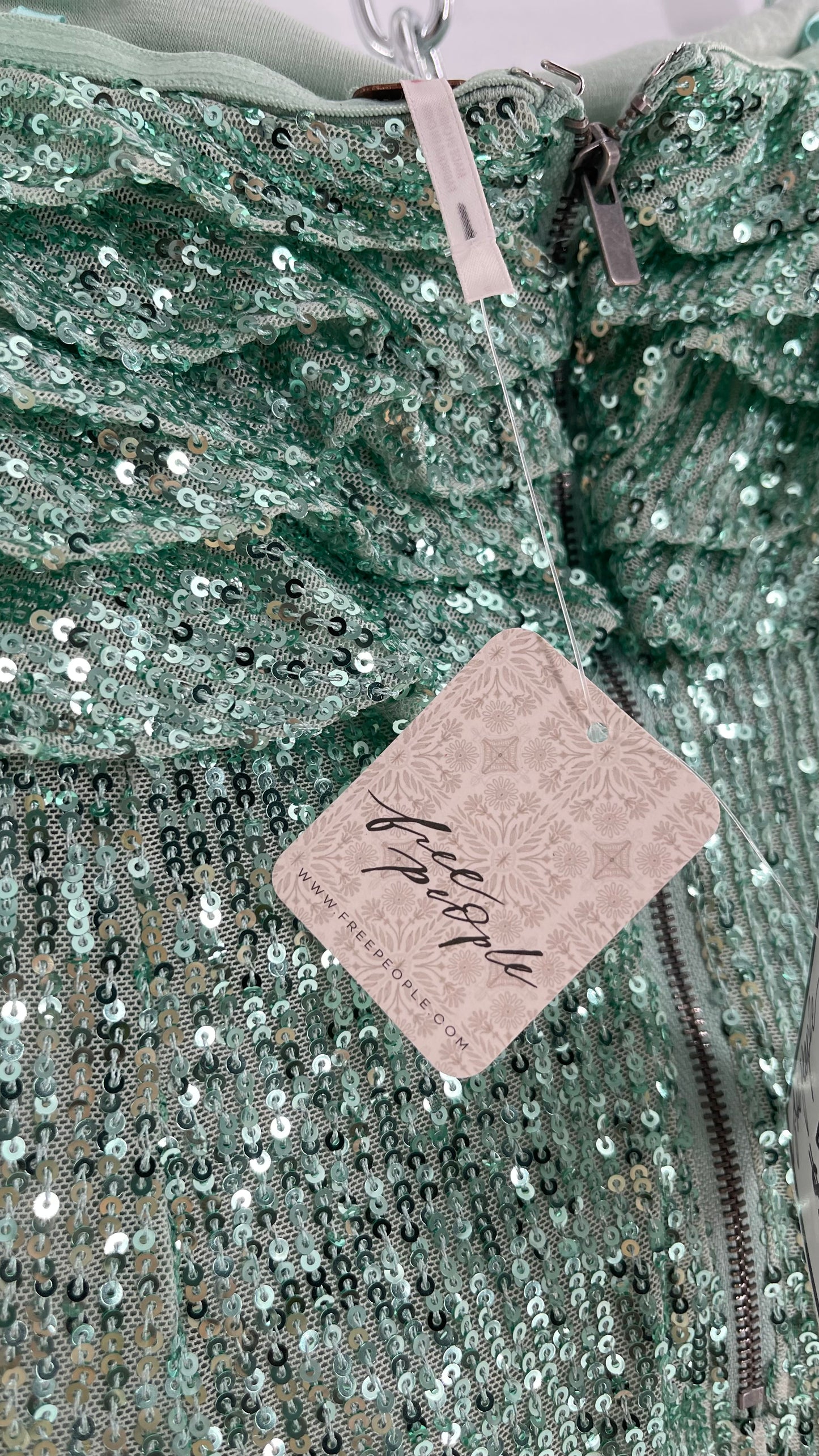 Free People Teal Sequin Ruffle Frida Tube Dress (2)