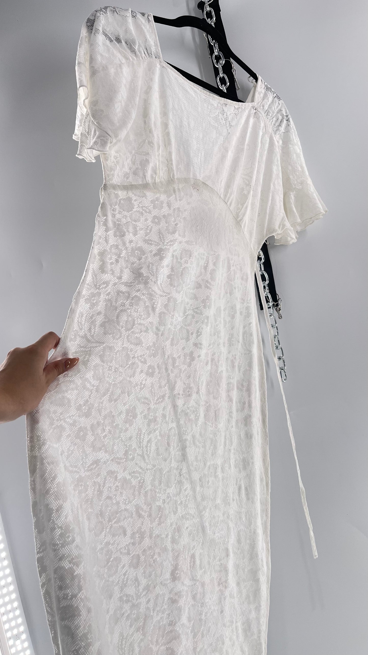 Free People White Lace Gauze Dress (XS)