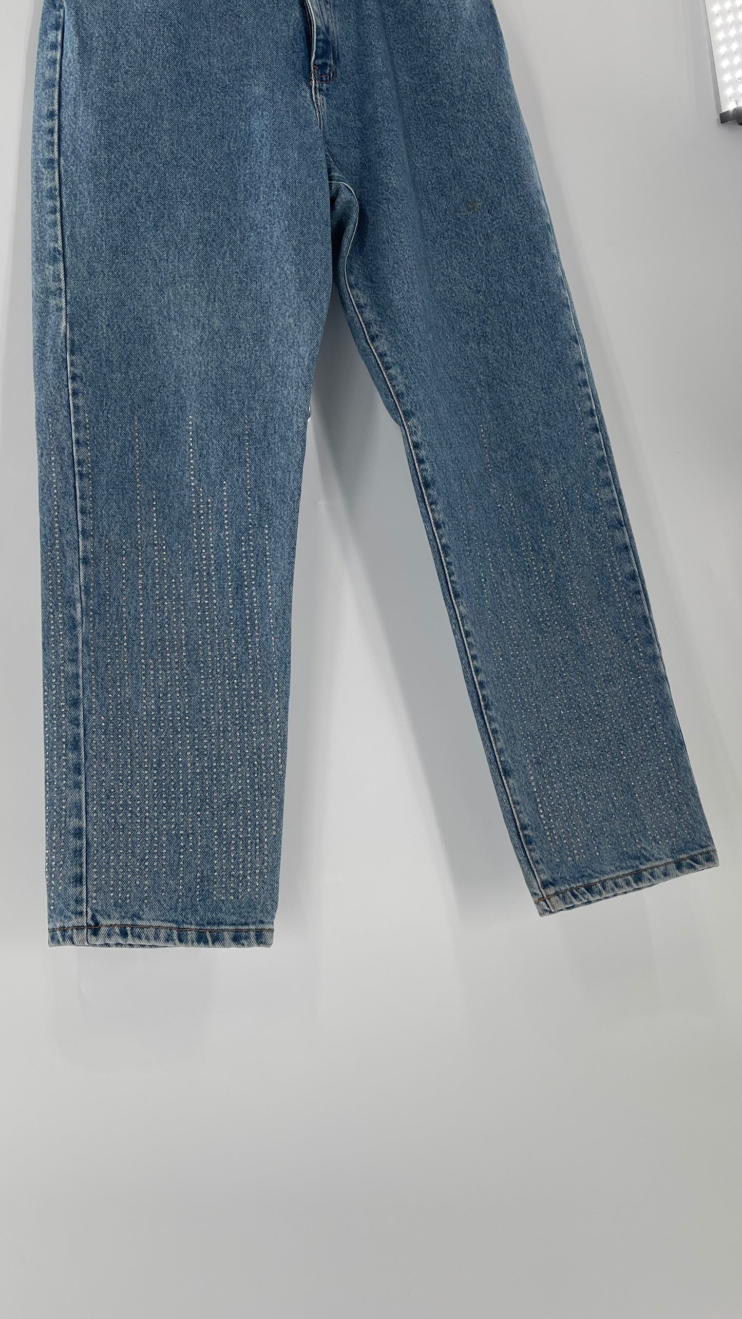 Vintage Calvin Klein Stone Washed Jeans with Silver Glitter Hem (29/30)