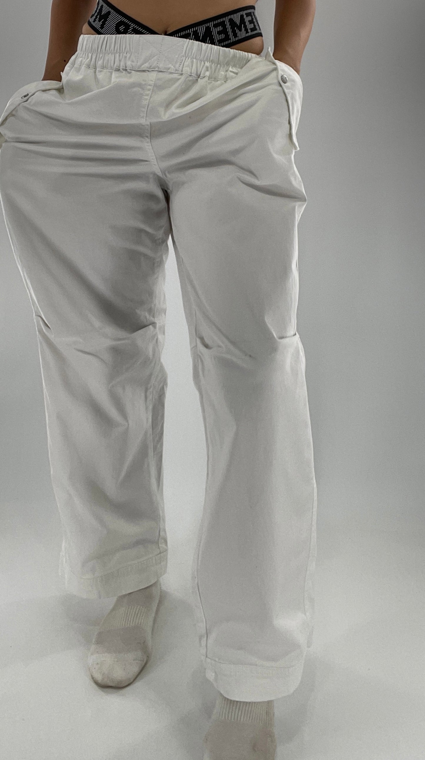 Free People Movement White Carpenter Pant with Branded Double Waistband (Small)
