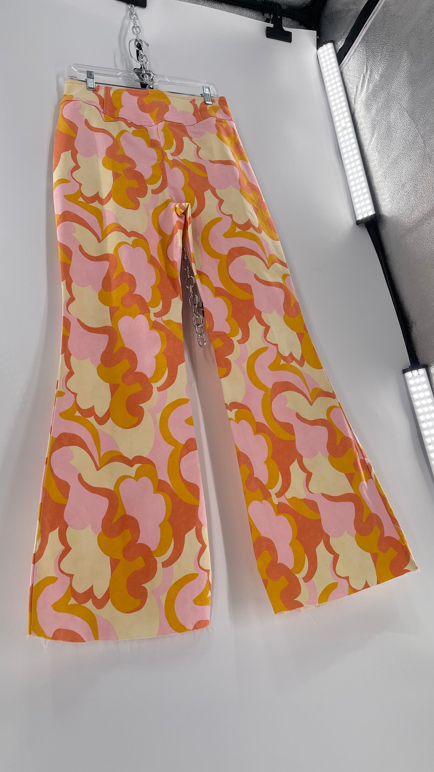 Free People Youthquake Warm Toned Funky Patterned Flare Bell Bottoms (31)
