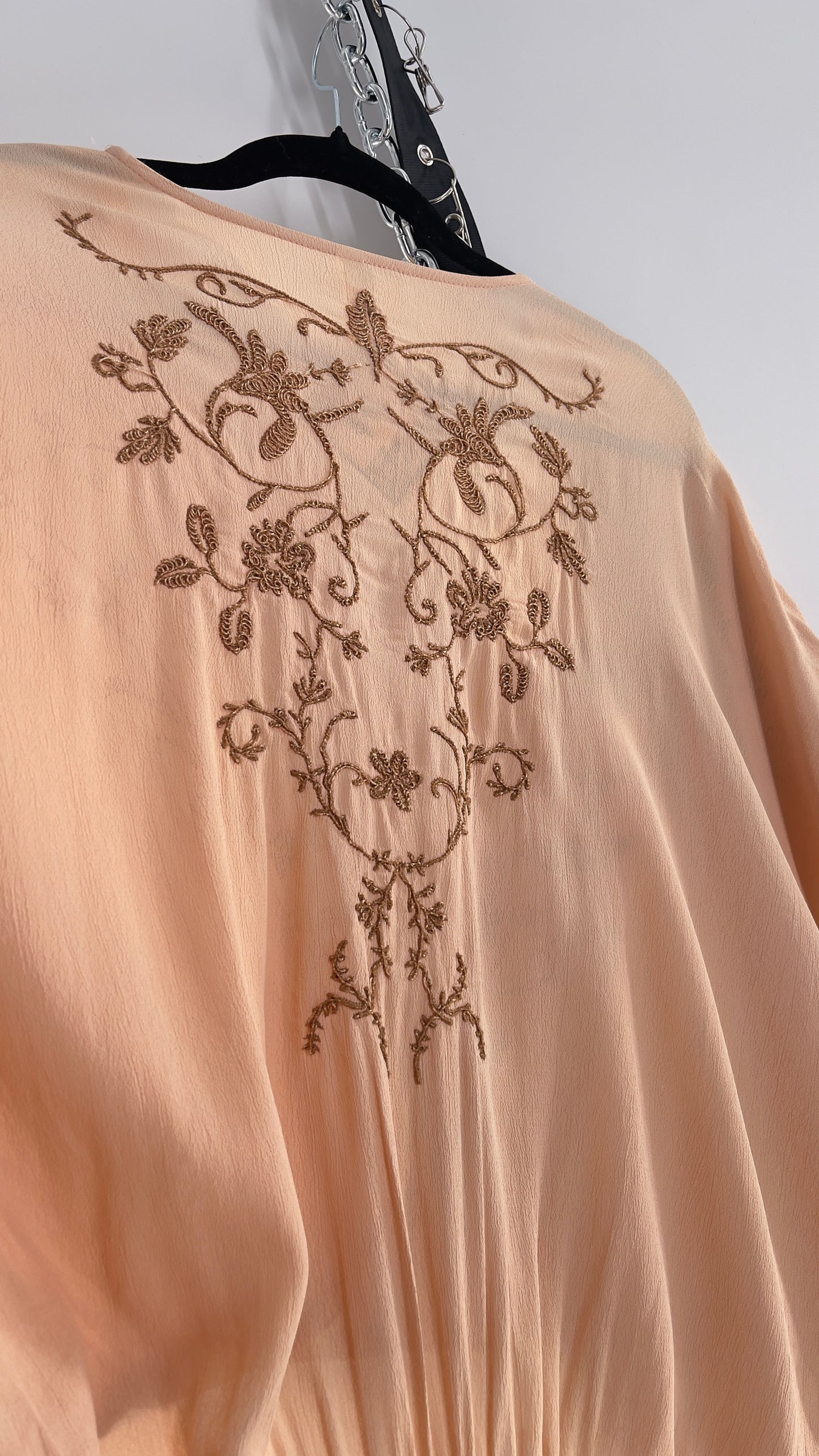 Free People Blush Short Sleeve Bodysuit with Gold Embroidered Blossoms (Small)