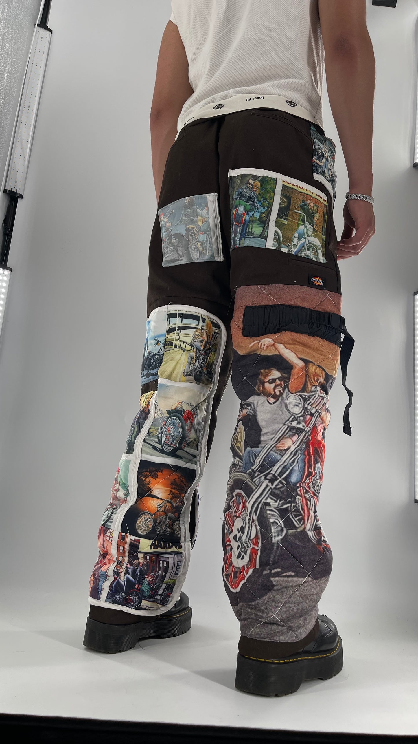 Custom - Handmade Reworked Dickies with Quilted Moto Pattern
