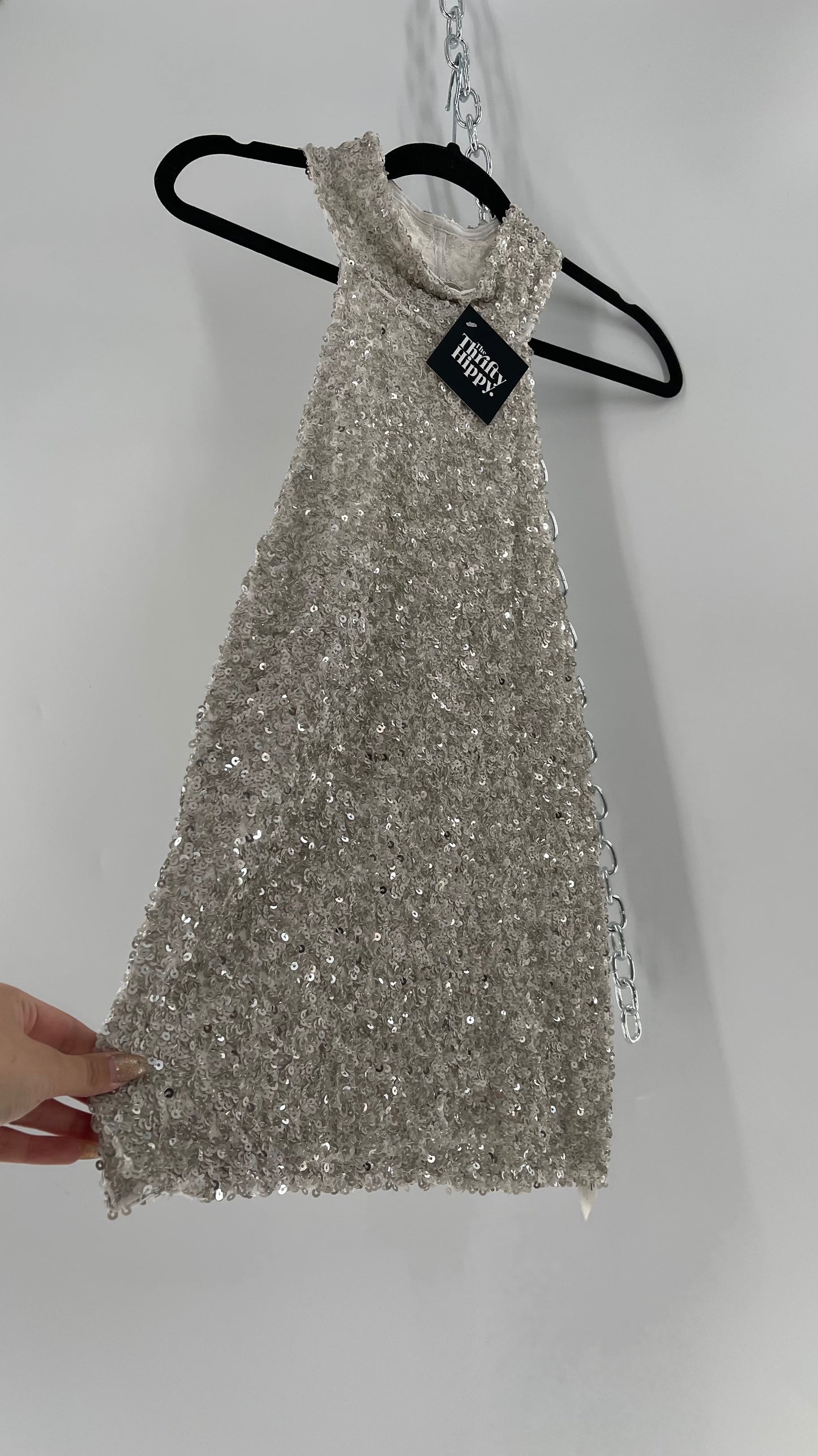 Free People White/Silver Sequin High Neck Tank(Large)