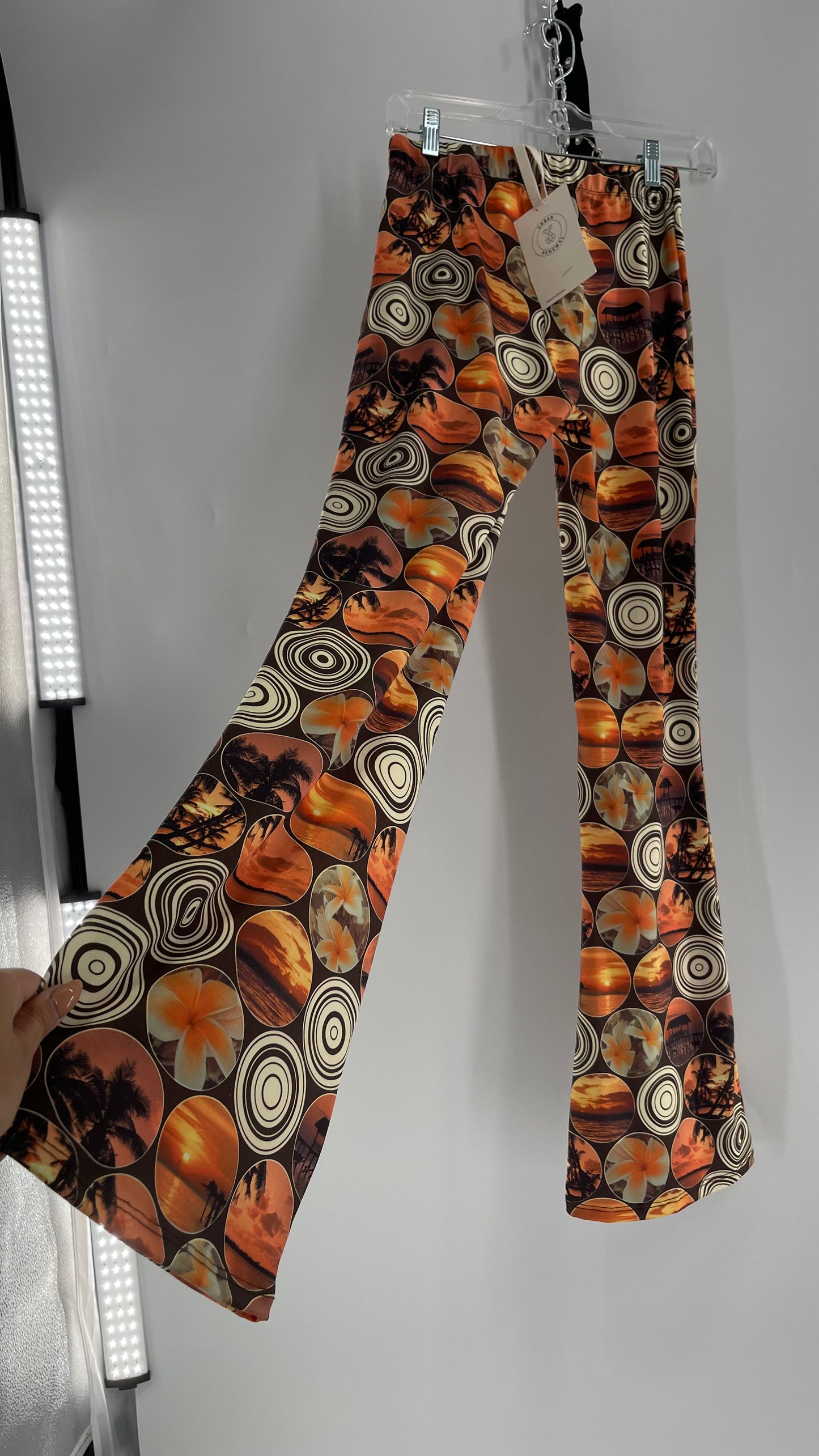 Urban Outfitters Reworked Flares Tropical, Sunset 70s Graphics Pattern (Small)