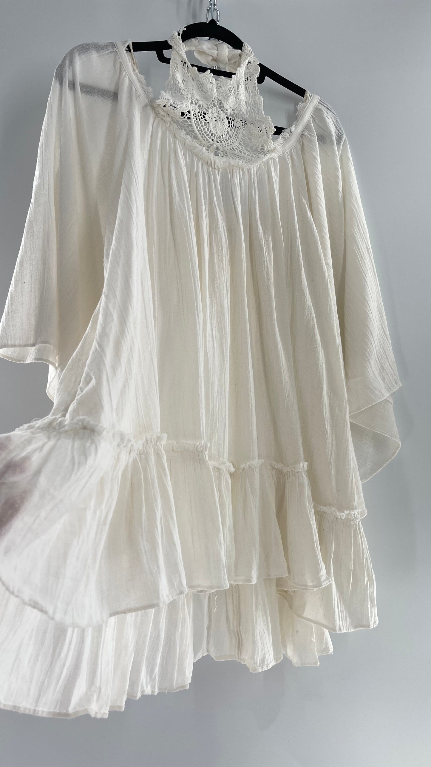 Free People Flowy Gauze/Cotton Free Flow Dress with Lace Halter (Small)