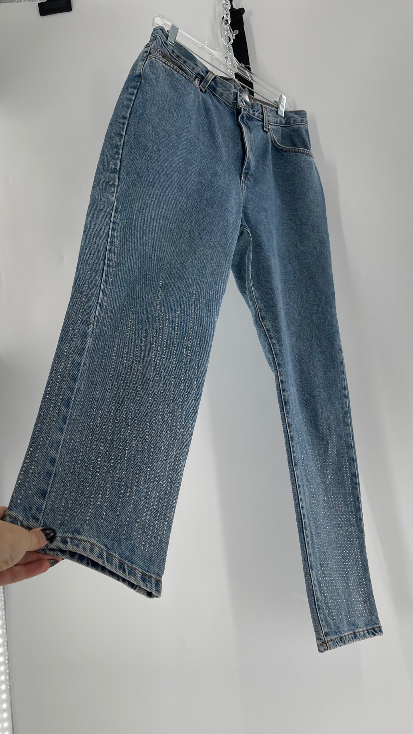 Vintage Calvin Klein Stone Washed Jeans with Silver Glitter Hem (29/30)