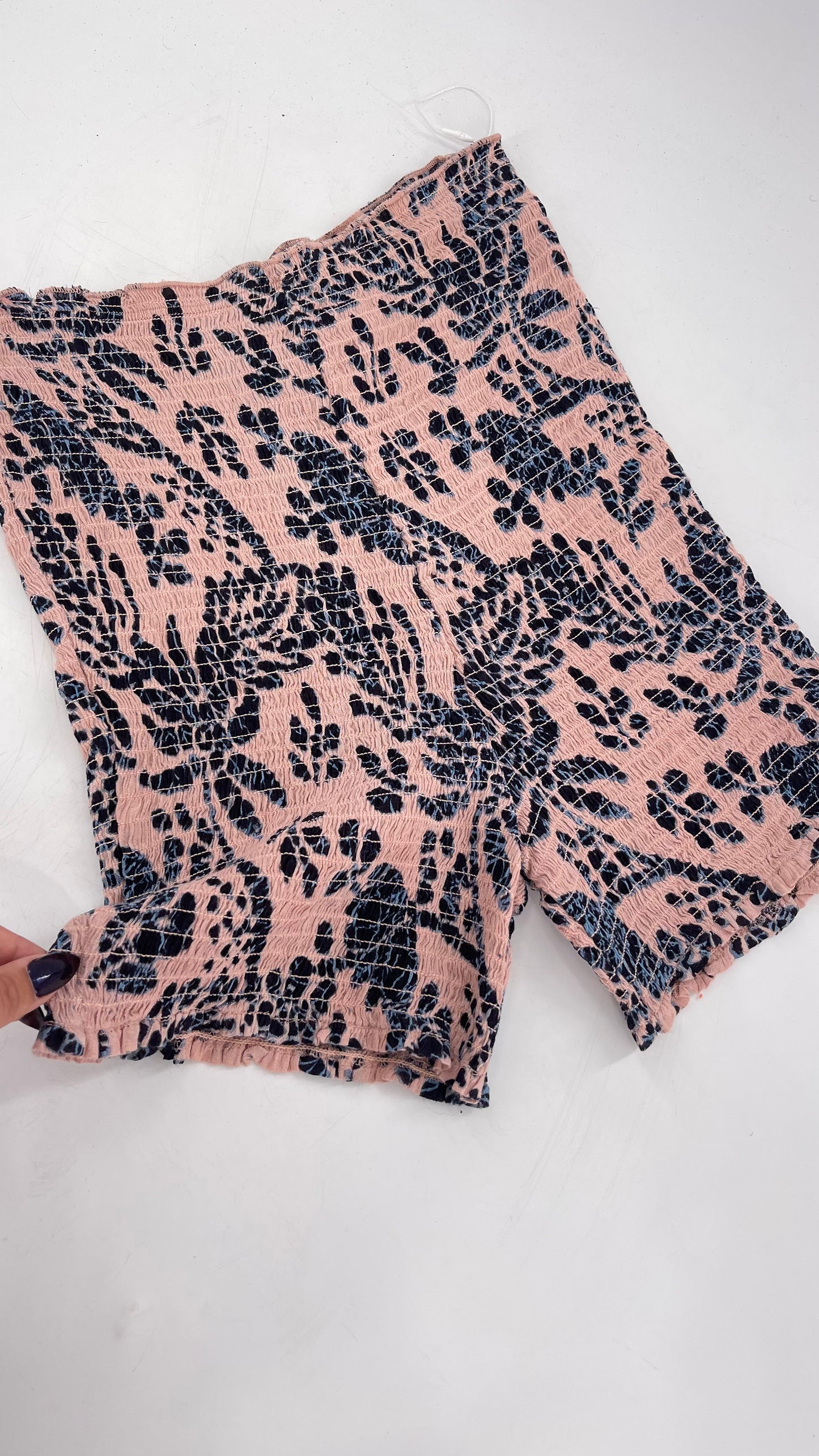 Free People Pink/Navy Patterned Smocked Shorts (XS/S)