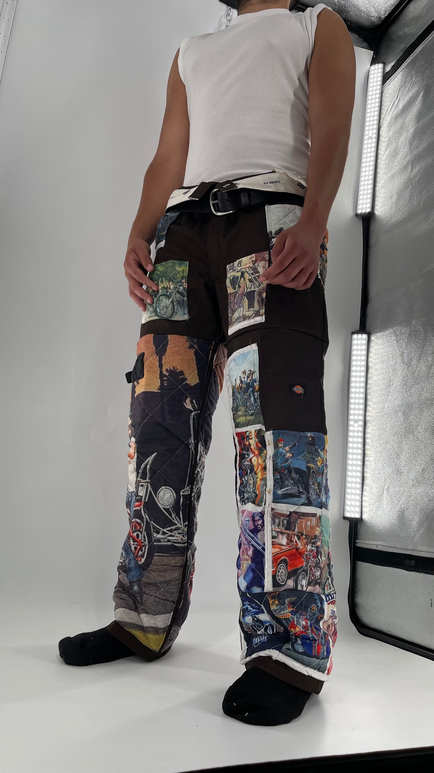 Custom - Handmade Reworked Dickies with Quilted Moto Pattern