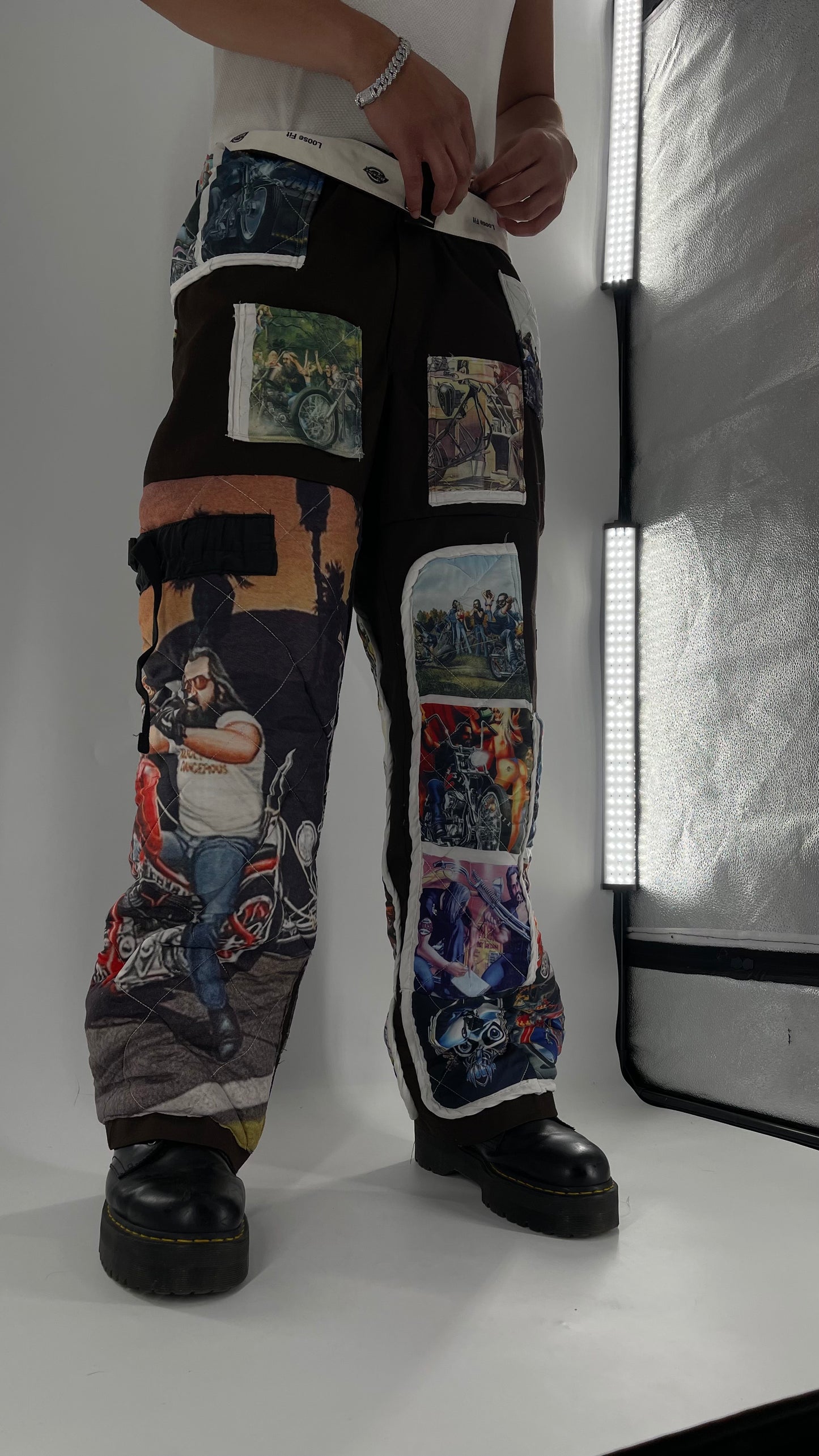 Custom - Handmade Reworked Dickies with Quilted Moto Pattern