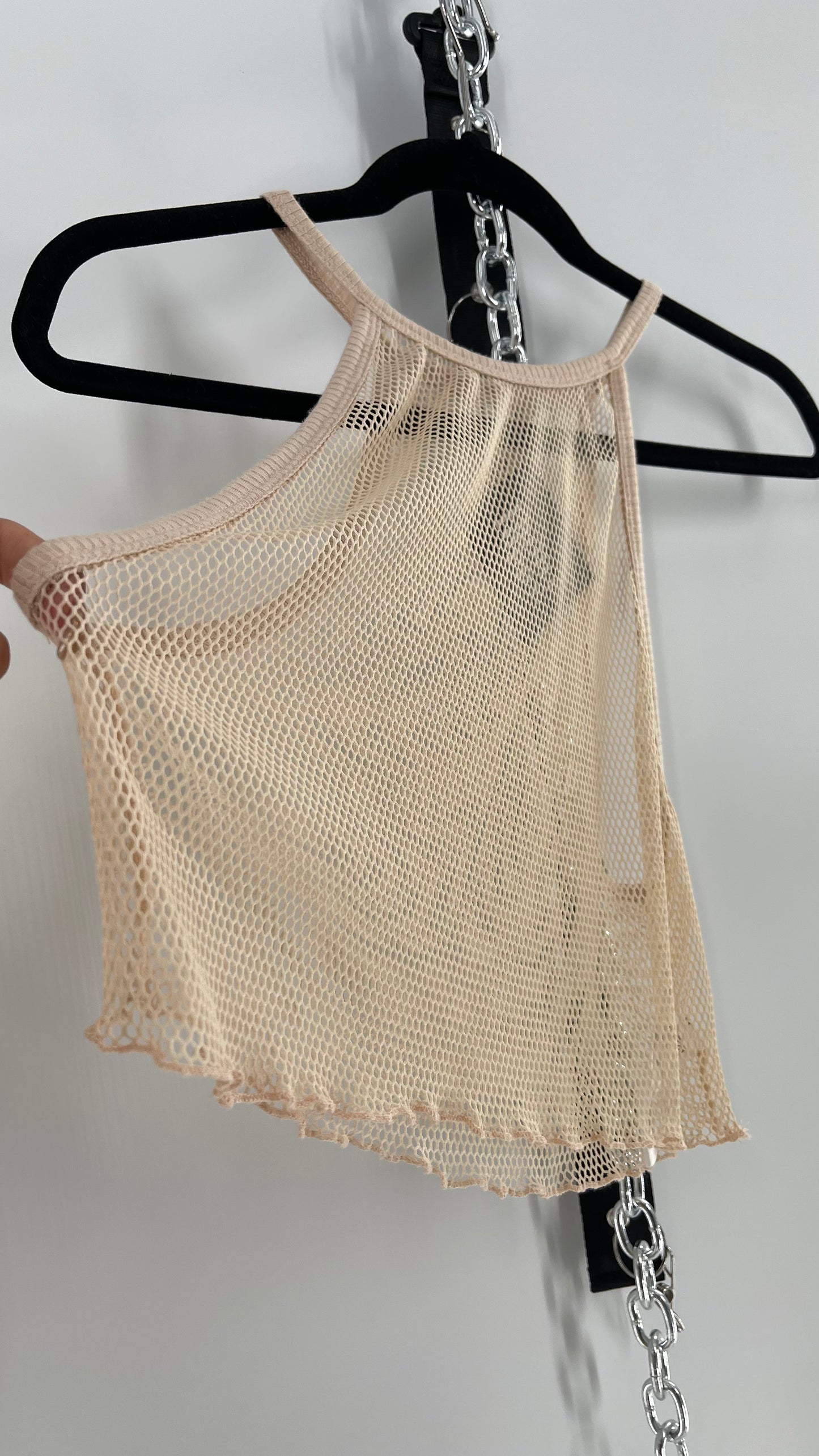 Urban Outfitters Beige Cropped Mesh Tank (Medium)