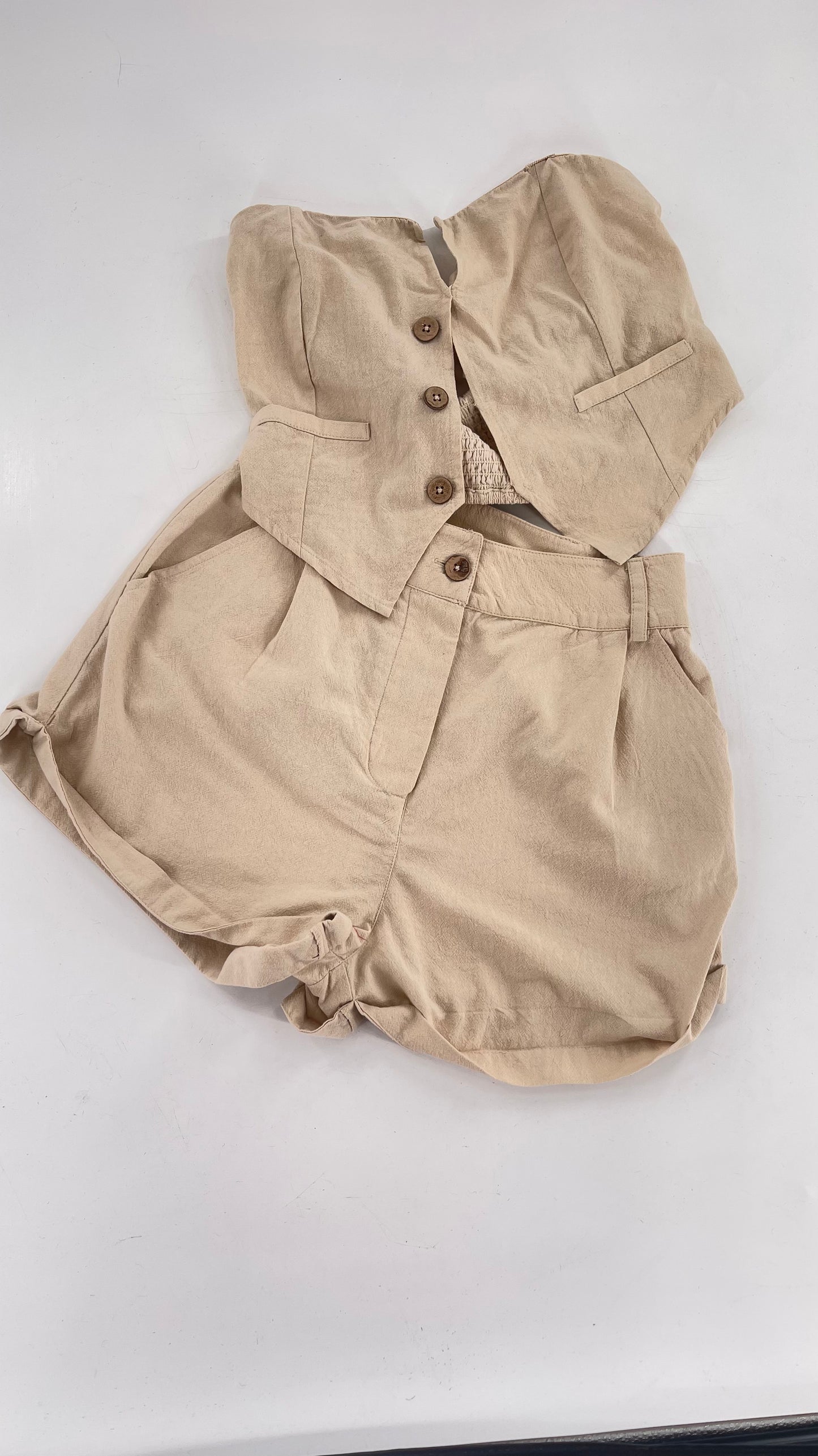 Intimately Free People Beige Vest and Shorts Set (Small)