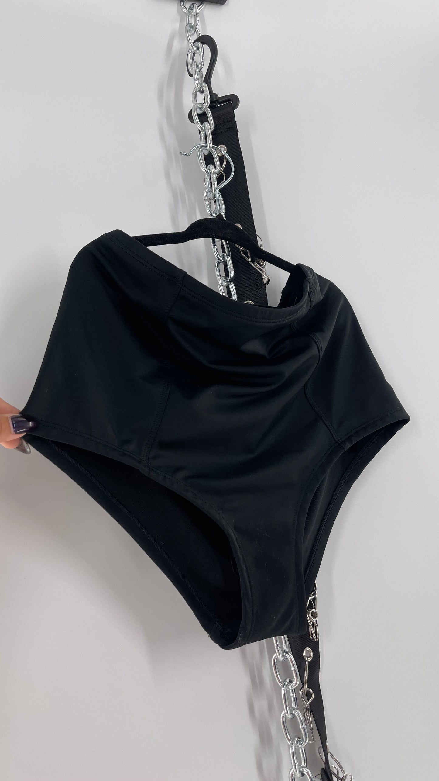 Urban Outfitters Black High Waisted Criss Cross Back Swim Bottoms (Medium)
