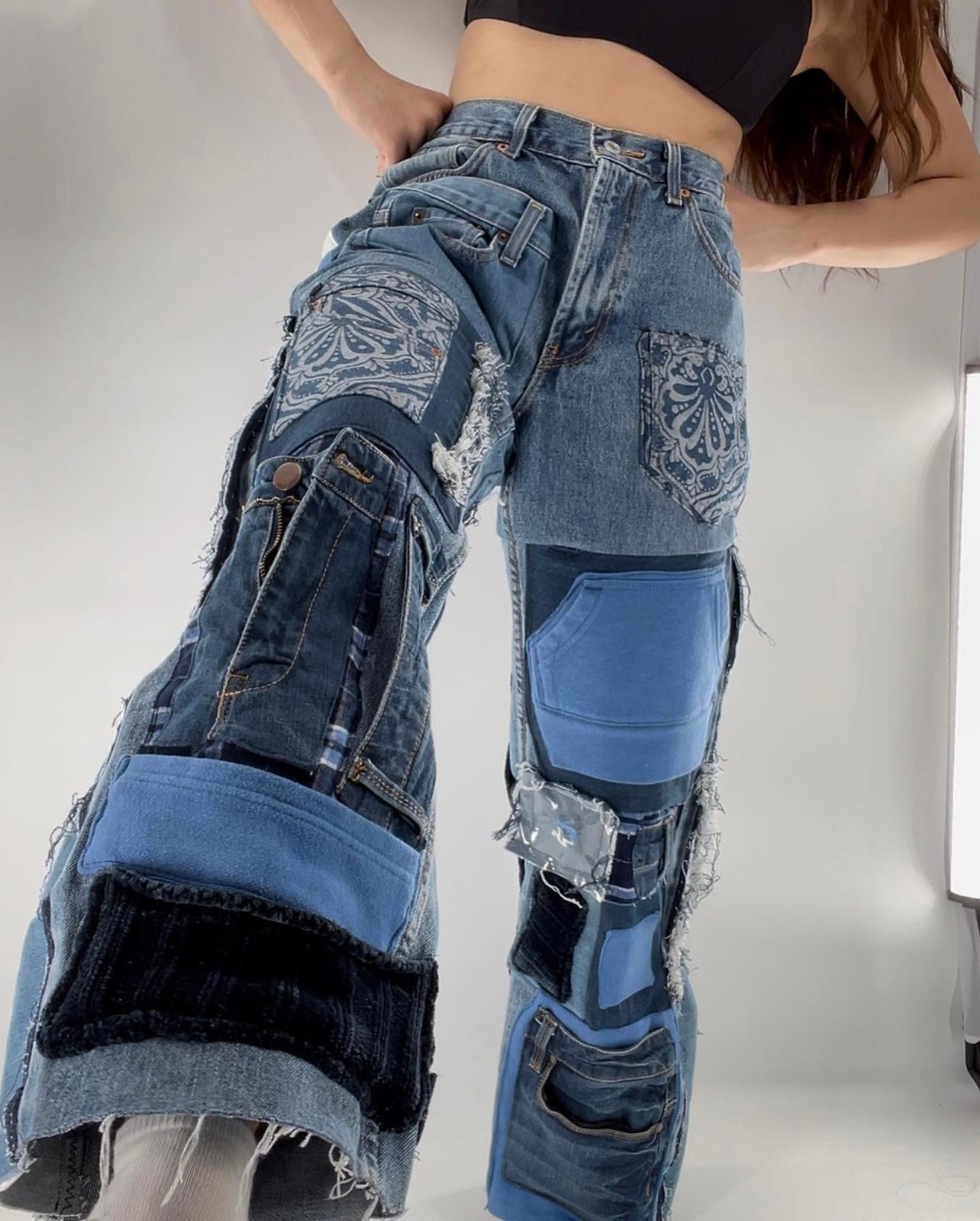 Custom Patchwork Jeans - Handsewn (♼Fits Sz 28-32)