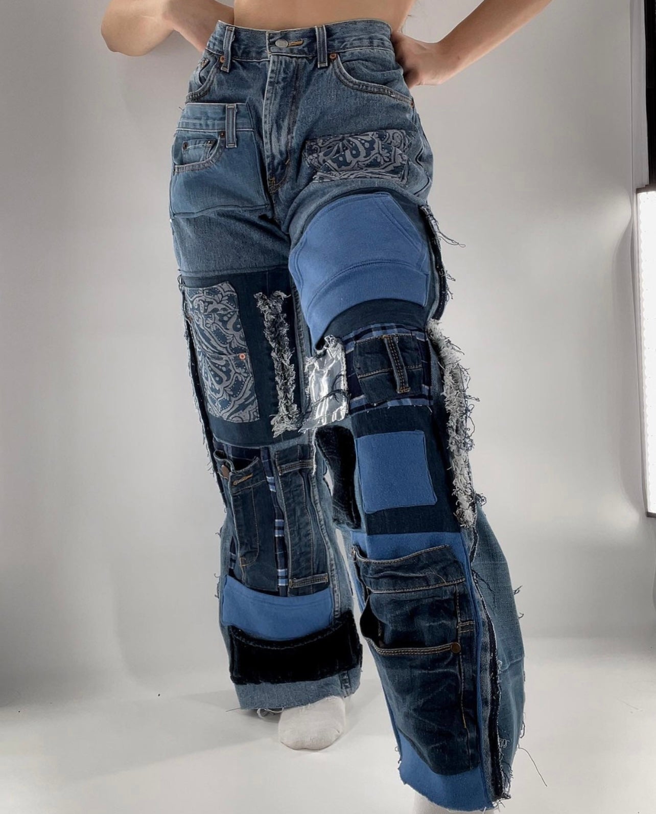 Custom Patchwork Jeans - Handsewn (♼Fits Sz 28-32)