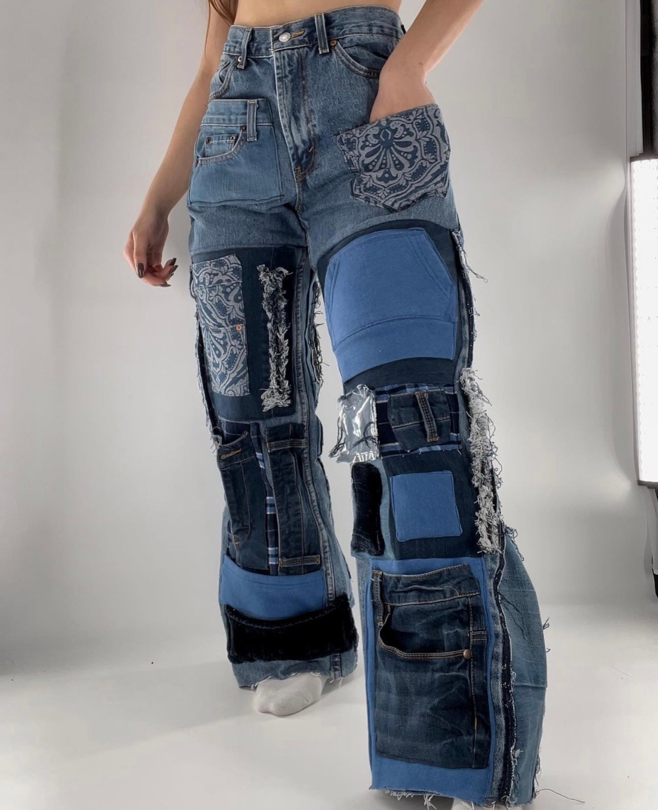 Custom Patchwork Jeans - Handsewn (♼Fits Sz 28-32)