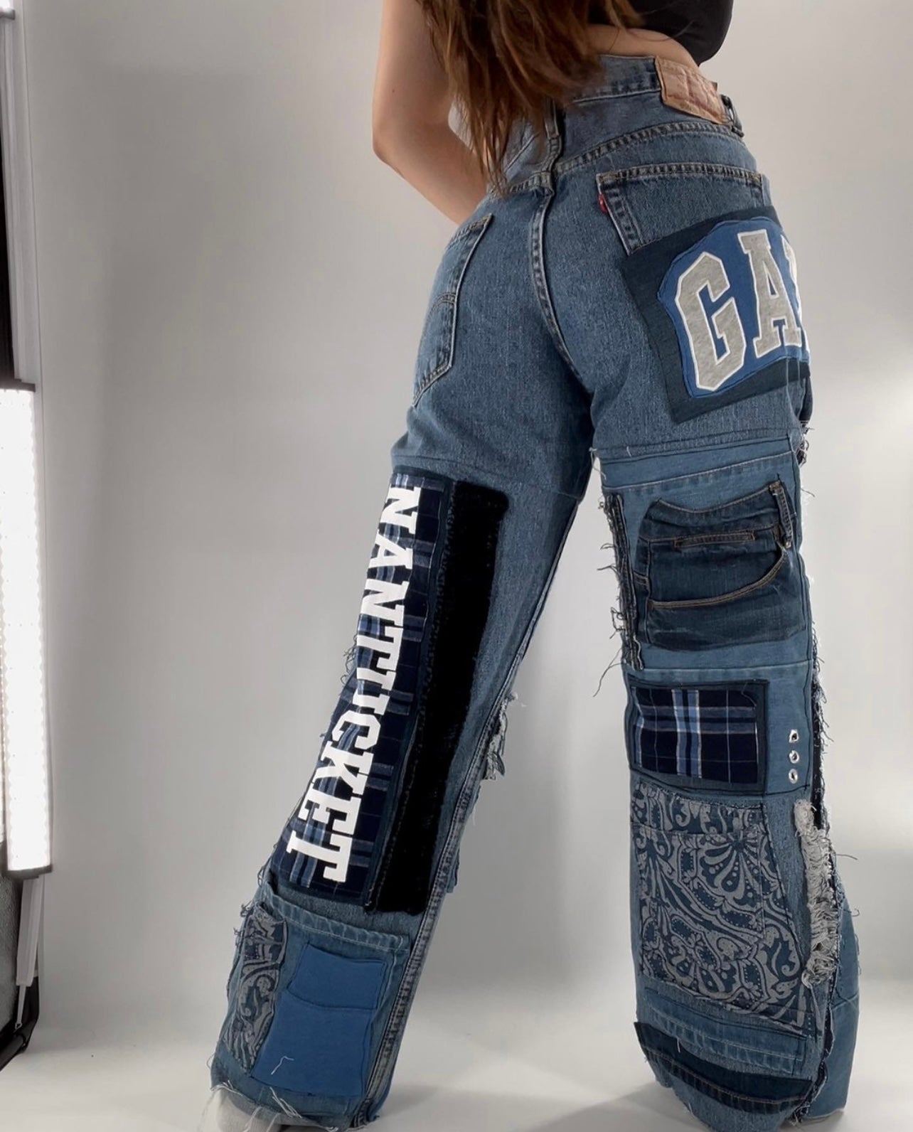 Custom Patchwork Jeans - Handsewn (♼Fits Sz 28-32)