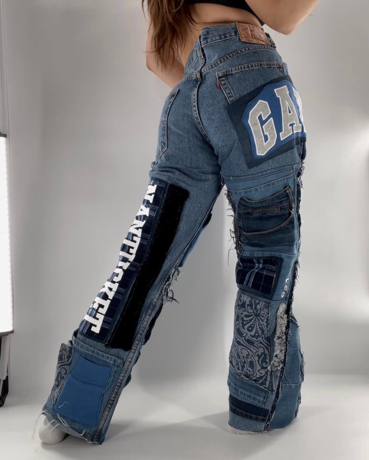 Custom Patchwork Jeans - Handsewn (♼Fits Sz 28-32)
