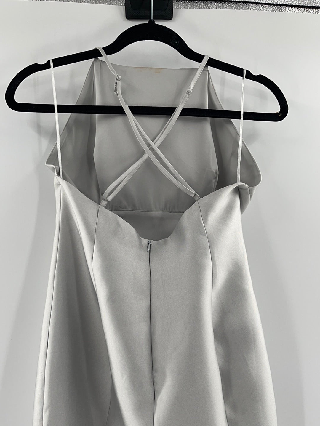 Keepsake - Anthropologie - Satin Silver Sleeveless Maxi Dress With Spaghetti Straps (Size L) - With Tag -