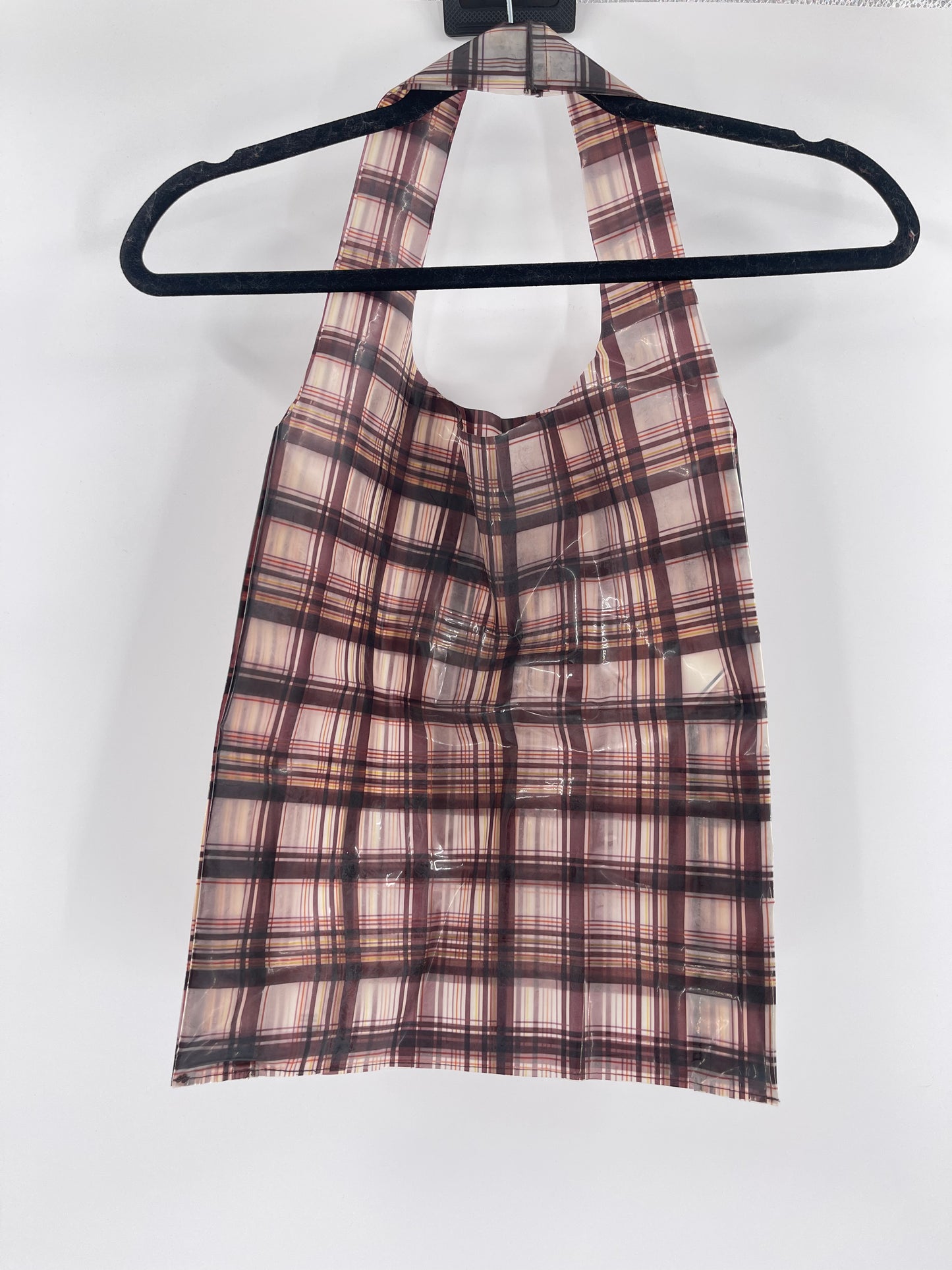 Urban Outfitters plastic plaid tote bag