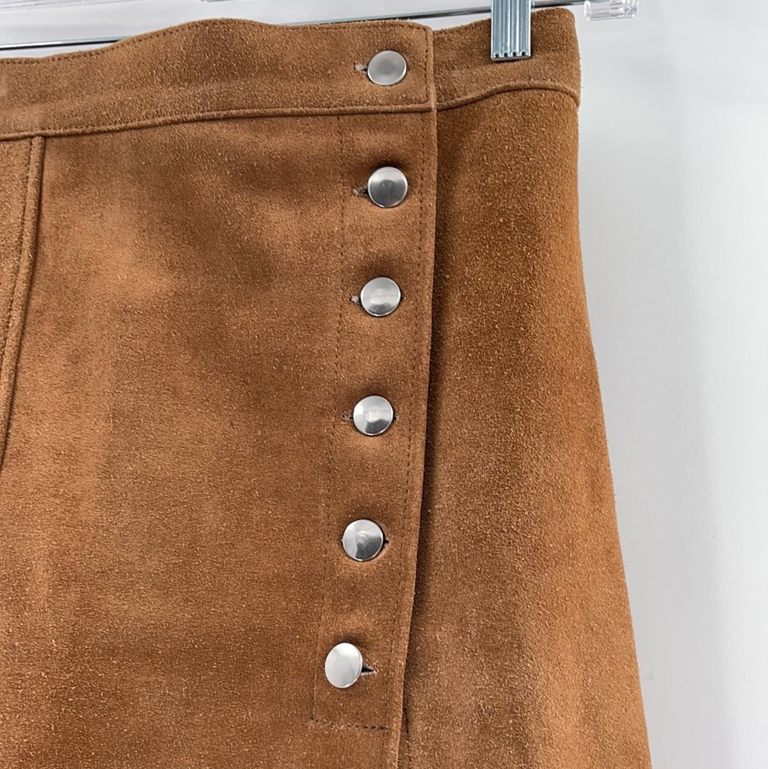 Free People 100% Suede Light Brown 6 front facing buttons | Heavy Mini Skirt (Size S)
