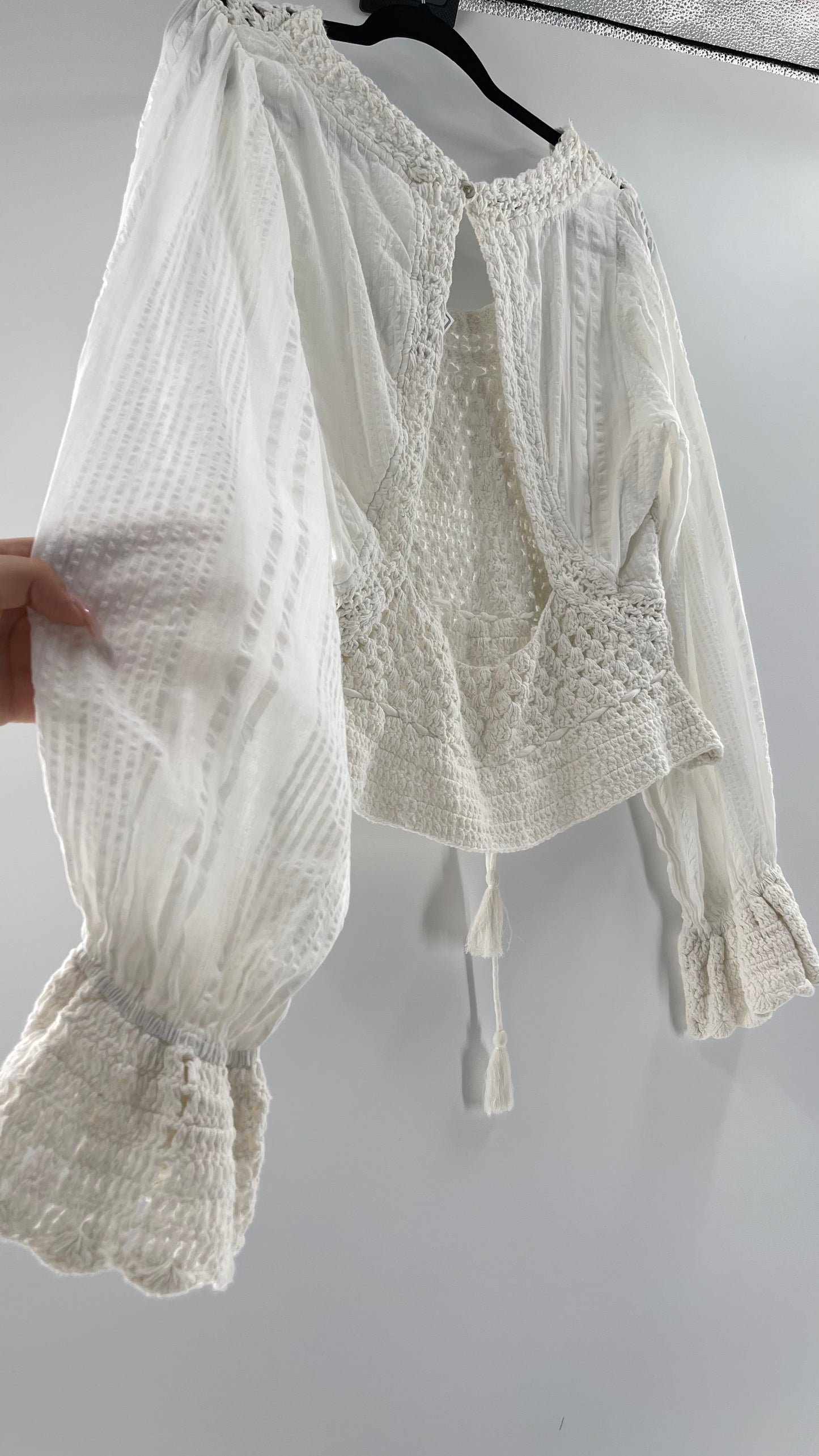 Free People White Crochet “Megan” Top (Large)