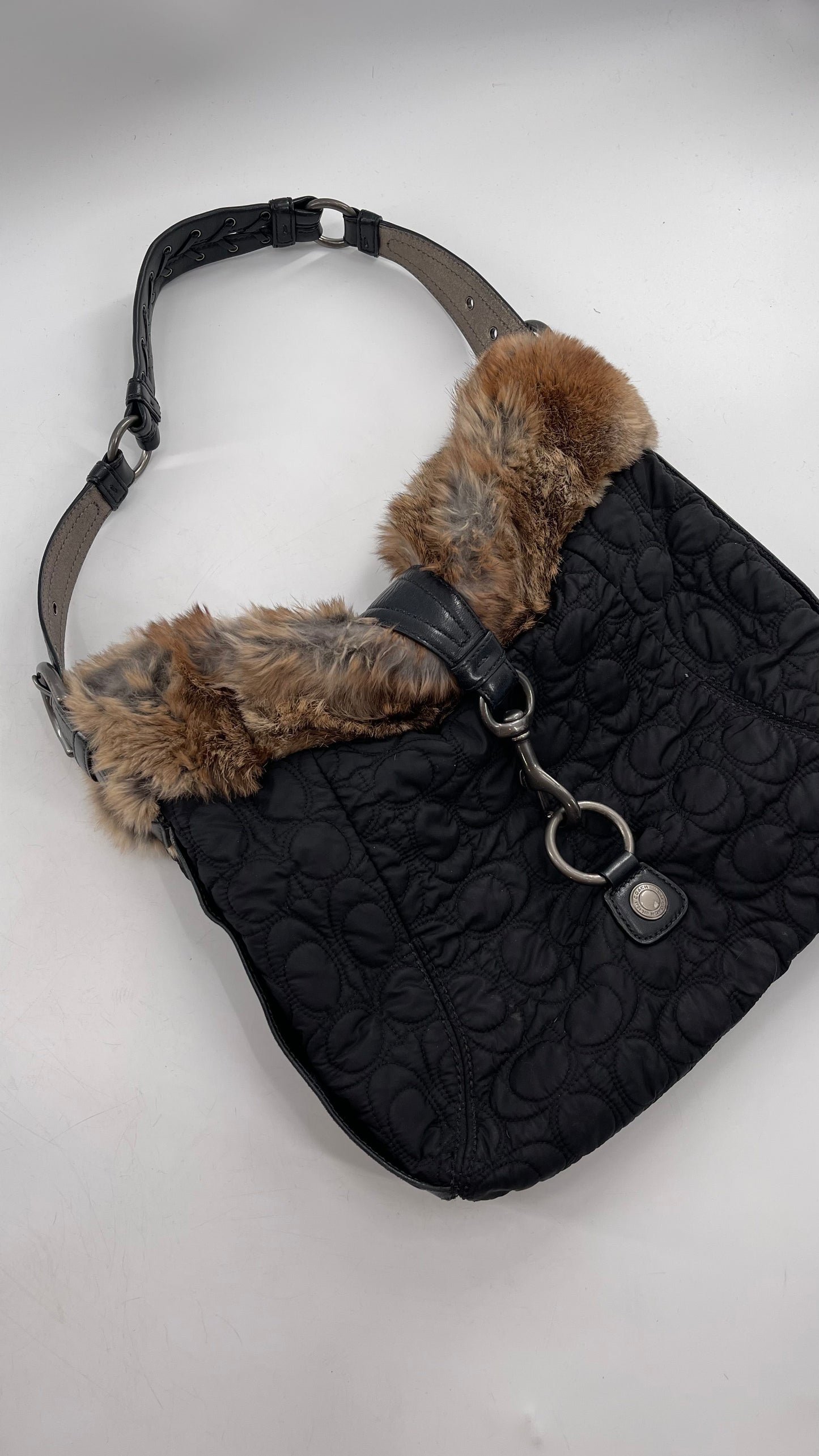 Coach Vintage Fur Trim Bag with Quilted Logo Pattern