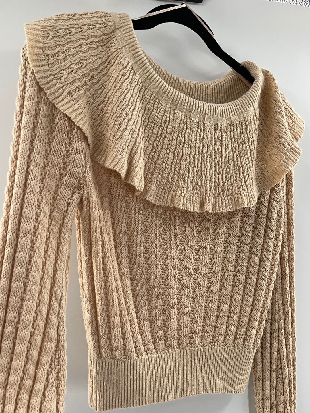 Free People Crazy In Love Ruffle Sweater Beige (Size: Small)