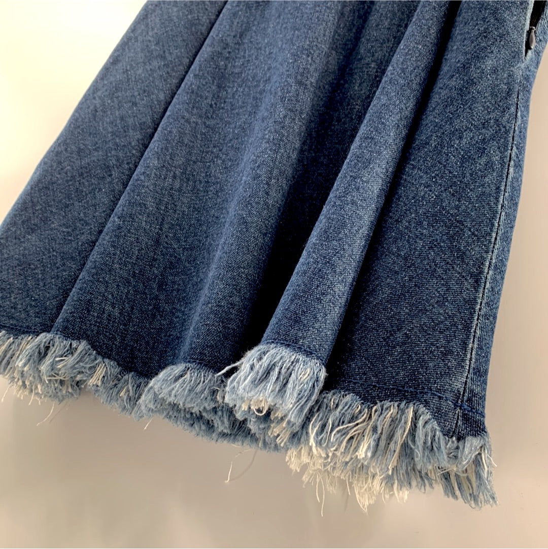 Anthropologie Dark Wash Denim Mini Skirt with Raw Hem (Sz XS)