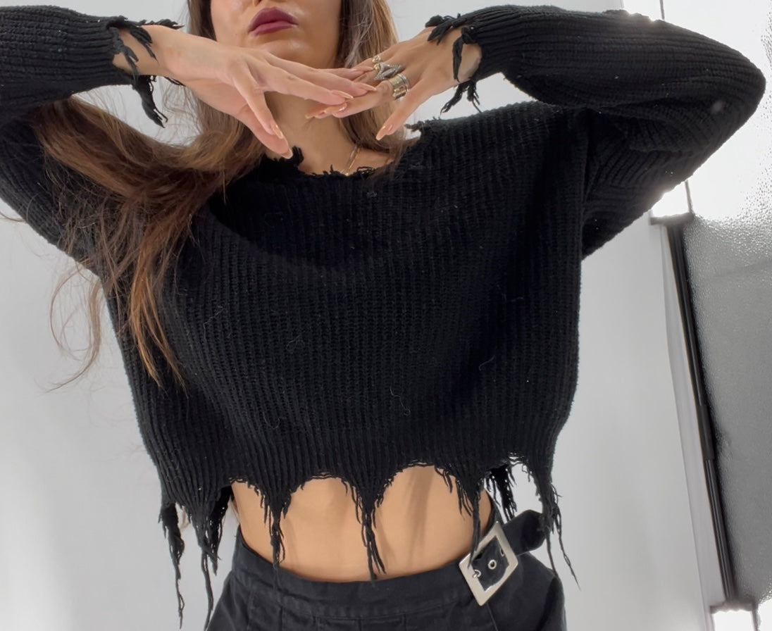 Black Distressed Sweater (Small)