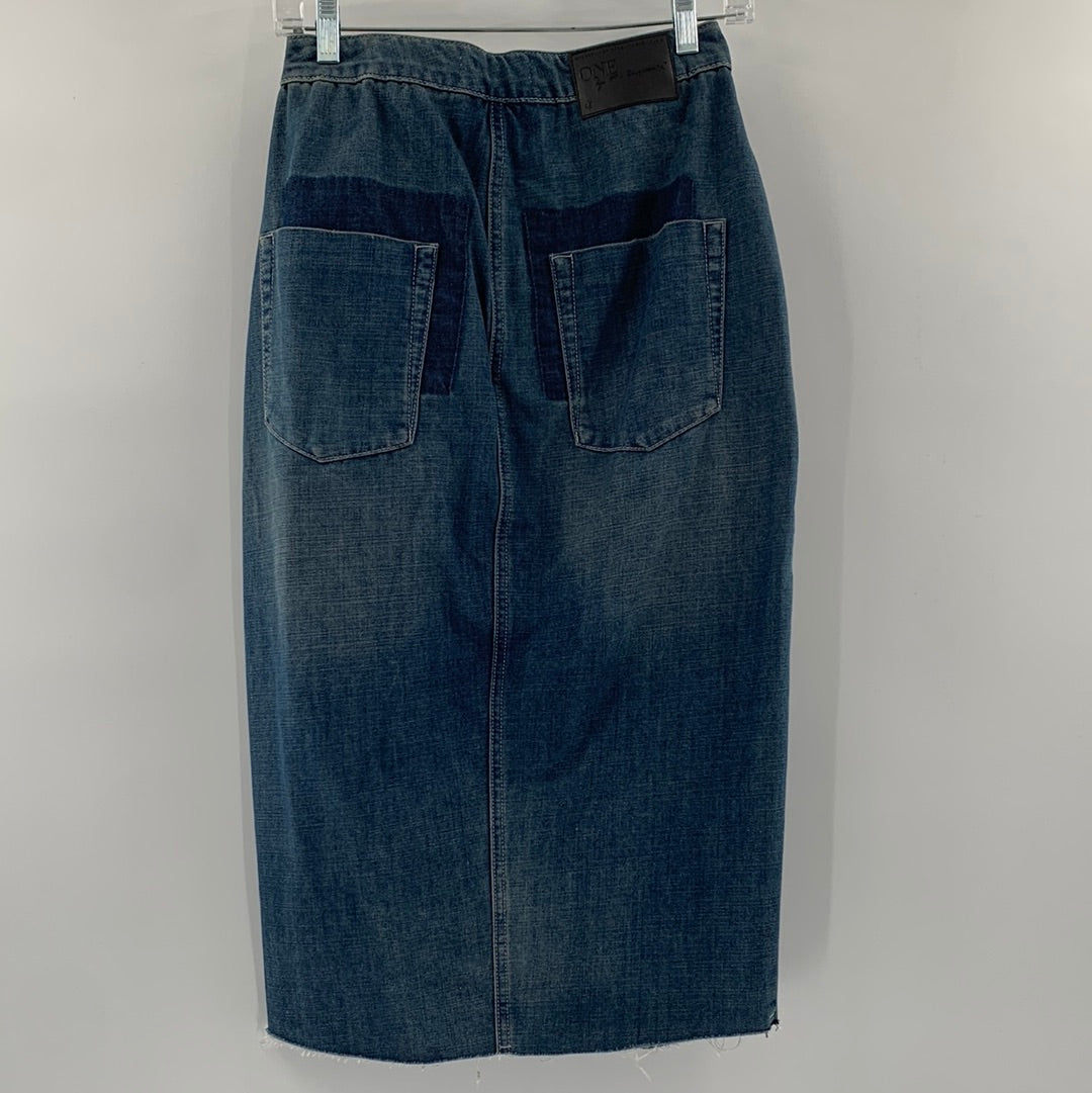 One Teaspoon Denim Front Sideways Zipper Midi Skirt (Size 25)