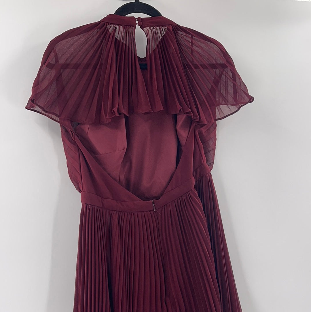 Anthropologie Keepsake Burgundy Cape Detail Mini Dress (Large)