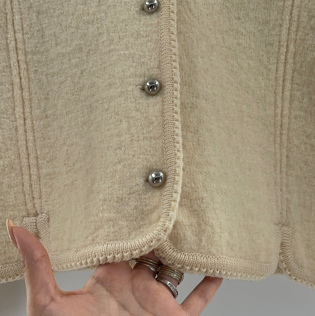 Ashley 100% Wool Cream Cardigan With Silver Buttons (Size 11/12)