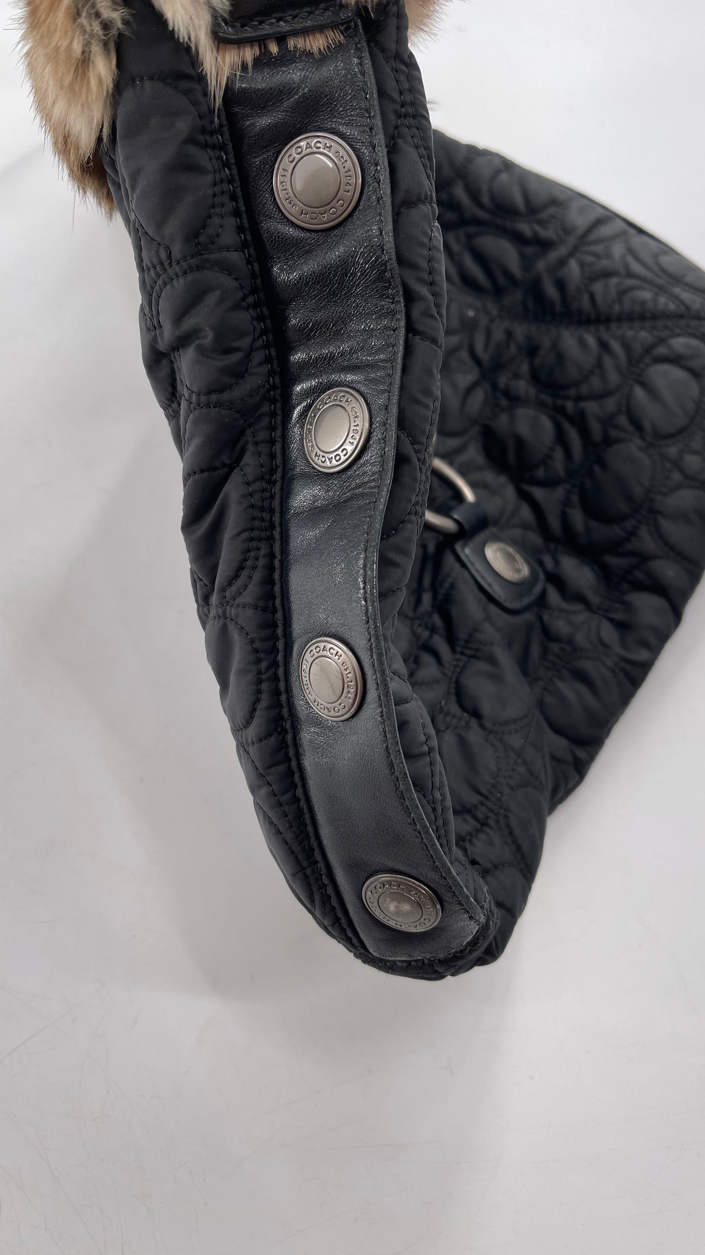 Coach Vintage Fur Trim Bag with Quilted Logo Pattern