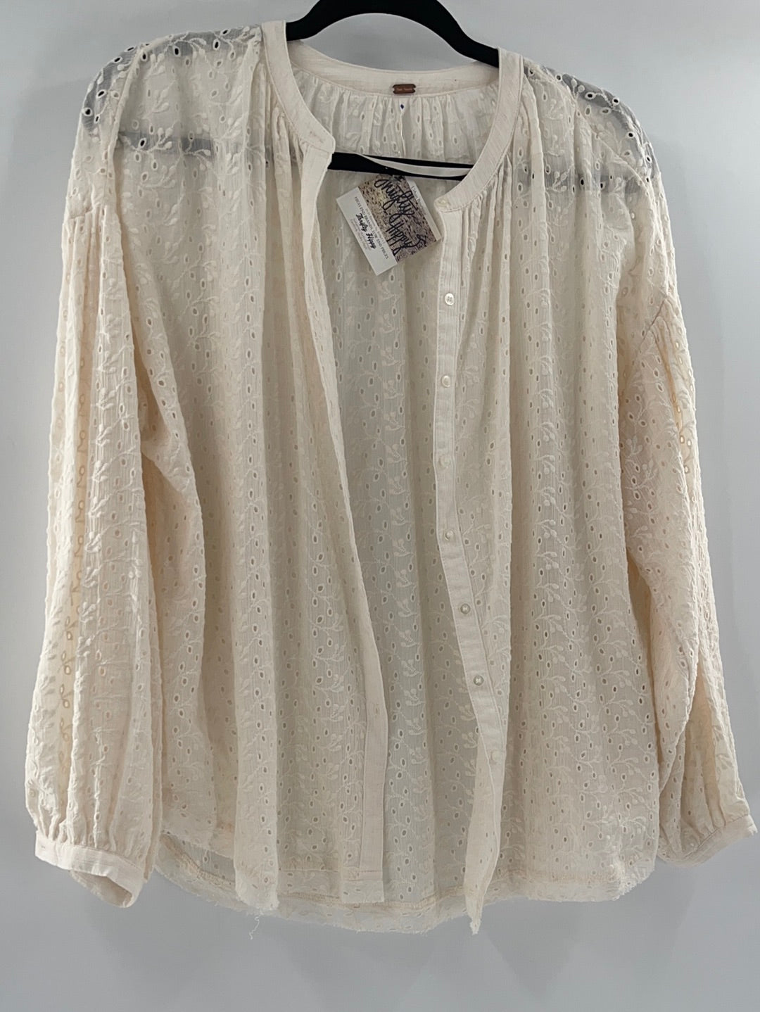 Free People Beige Eyelet Lace Button Up (S)