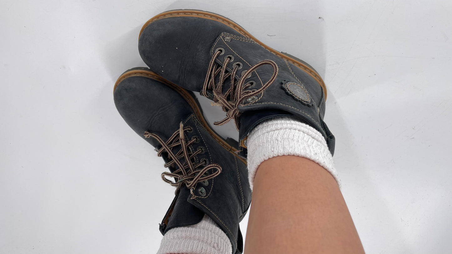 Vagabond Leather Lace Up Combat Charcoal Boots - Size 8