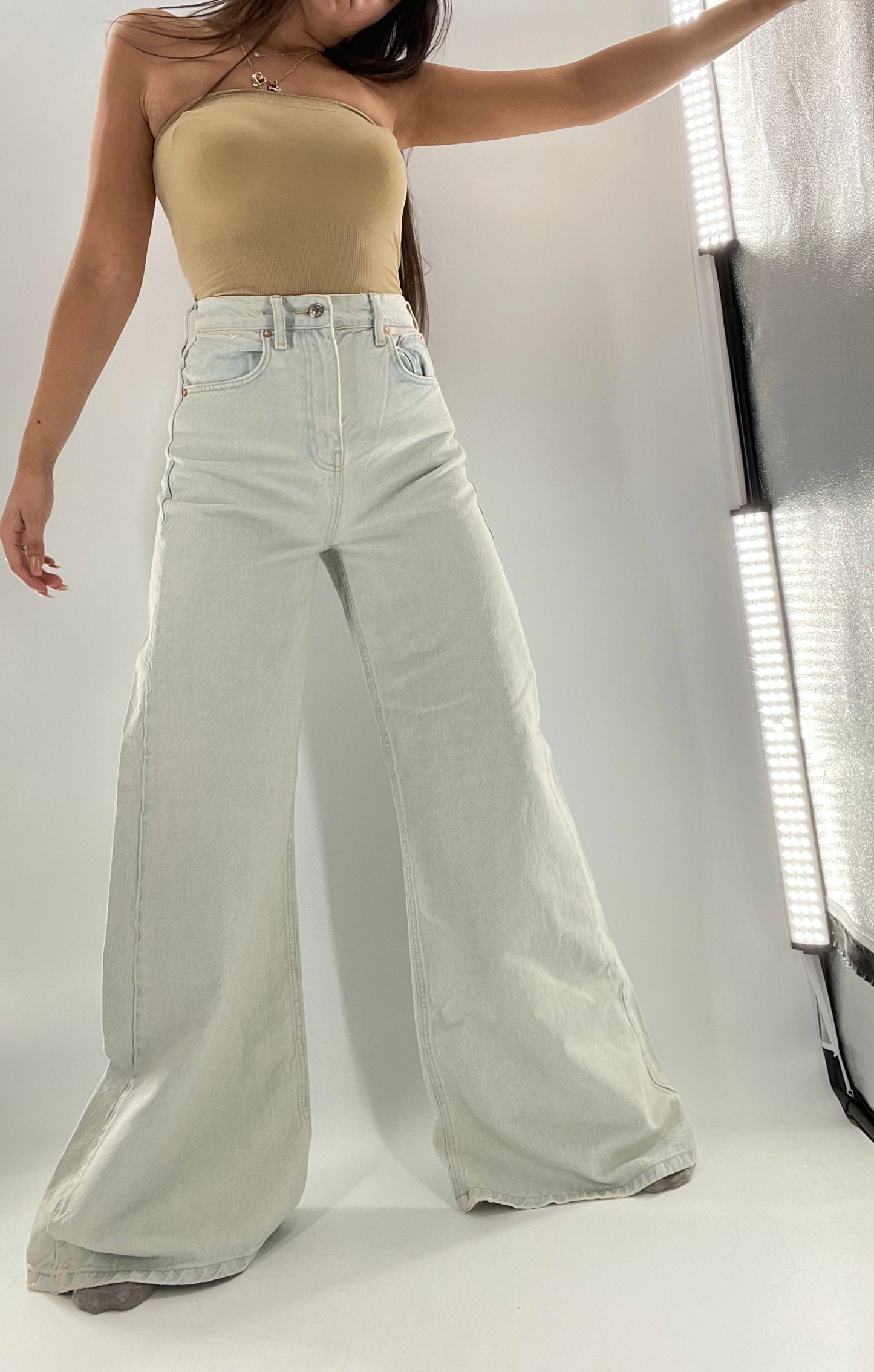 Free People Light Wash High Waist Wide Legs (27)