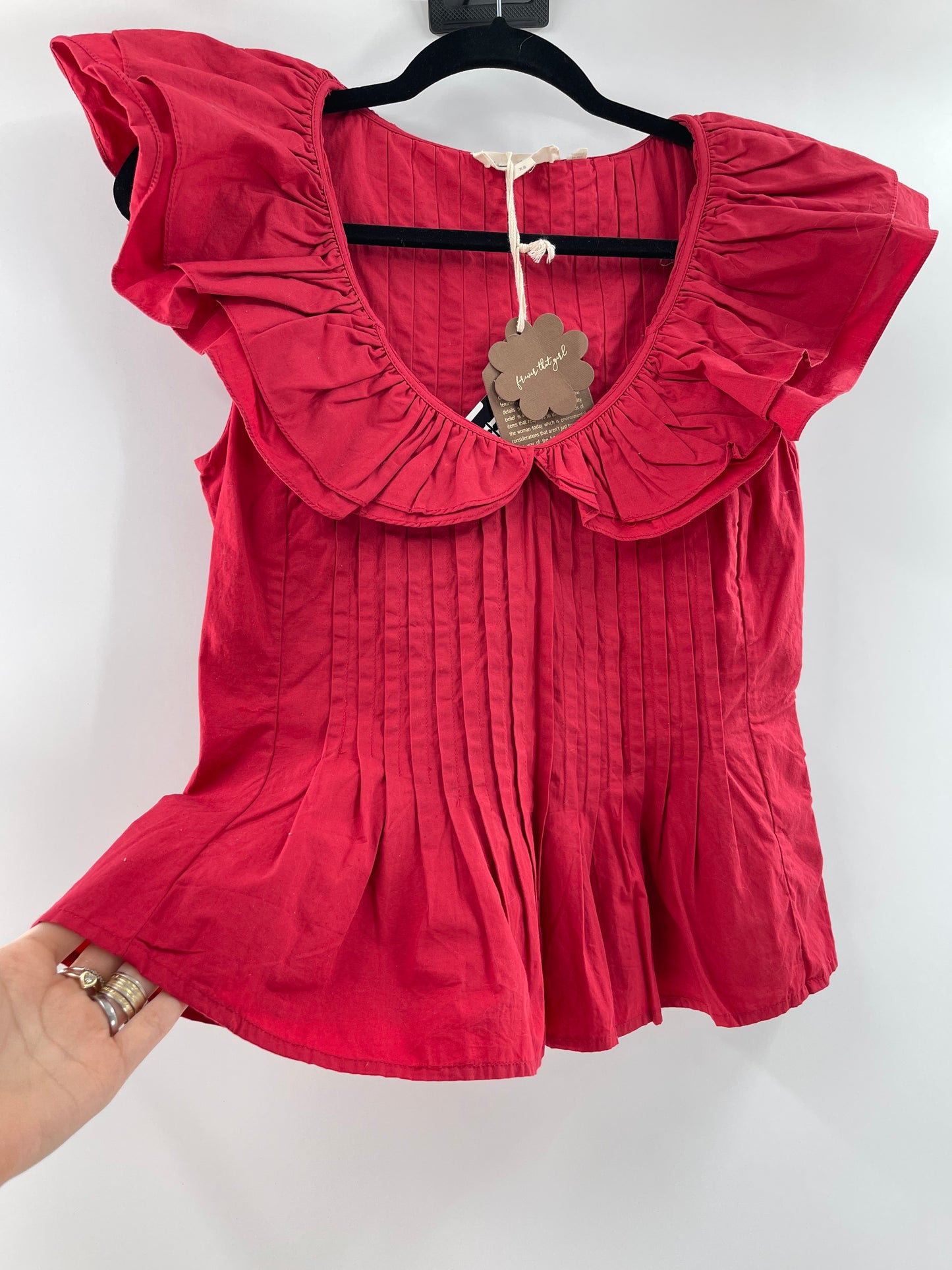 Anthropologie Forever that Girl Red Ruffle Pintuck Tank(XS)