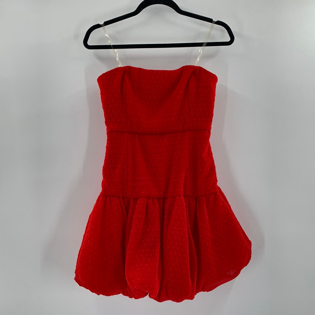 FREE PEOPLE FAME & PARTNERS FREE PEOPLE ISABELLA STRAPLESS BUBBLE HEM RED MINI DRESS (Size 0)