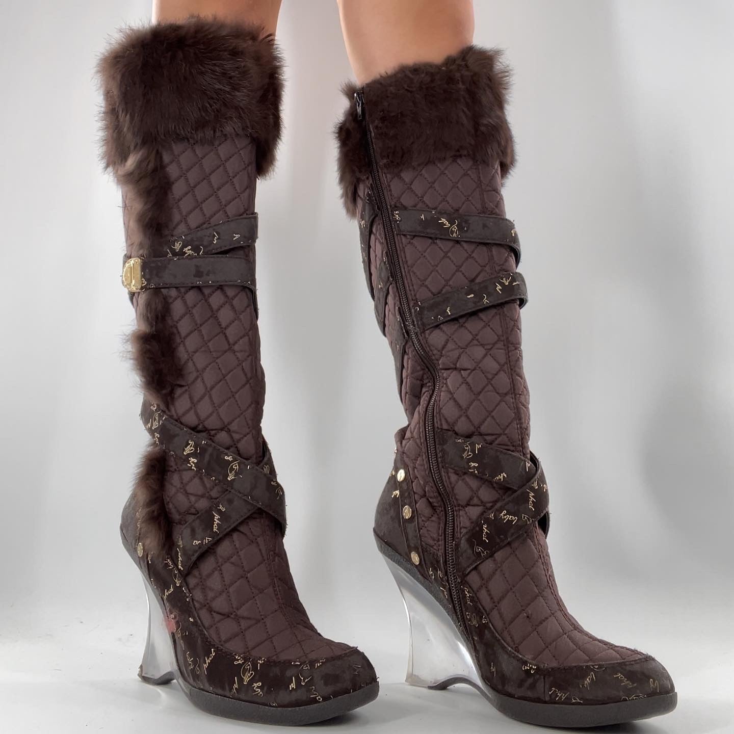 Vintage BabyPhat Lucite Rabbit Fur Boots (8.5)