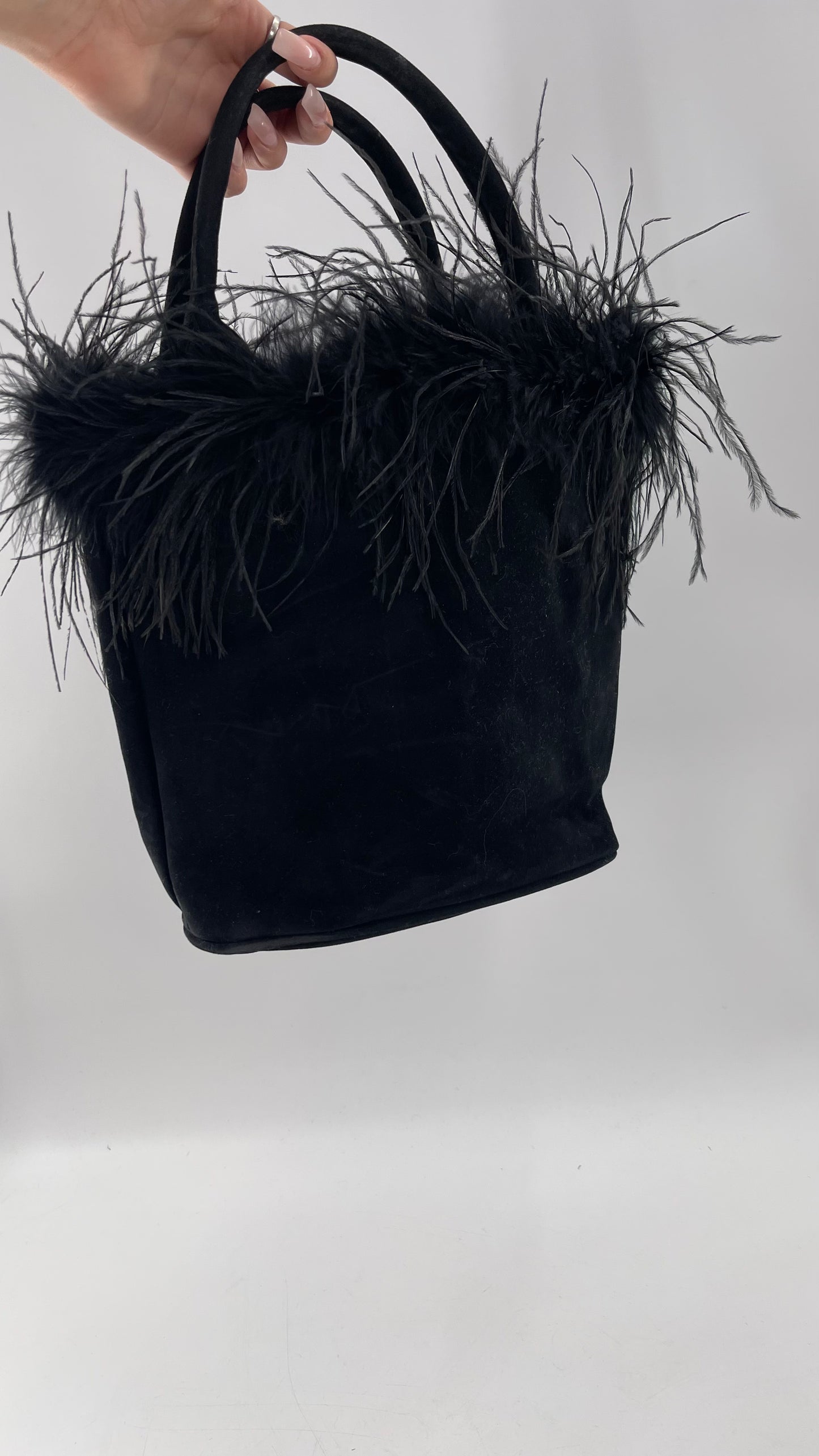 Vintage 1990s Black Ostrich Feather Bag