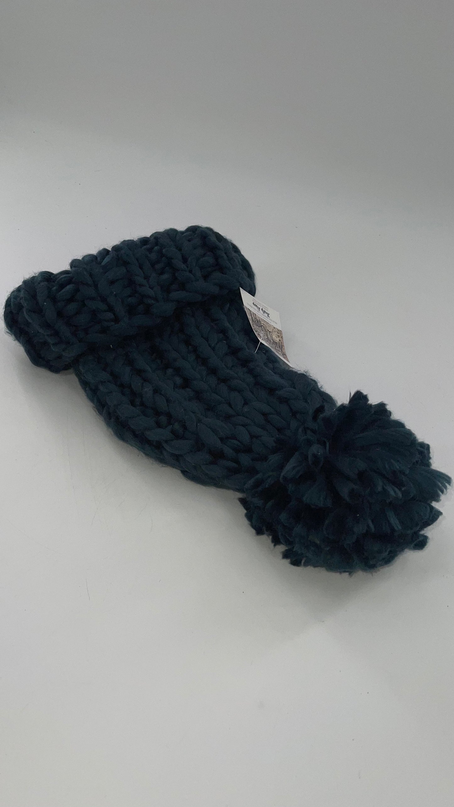 Free People Heavy Knit Navy PomPom Beanie