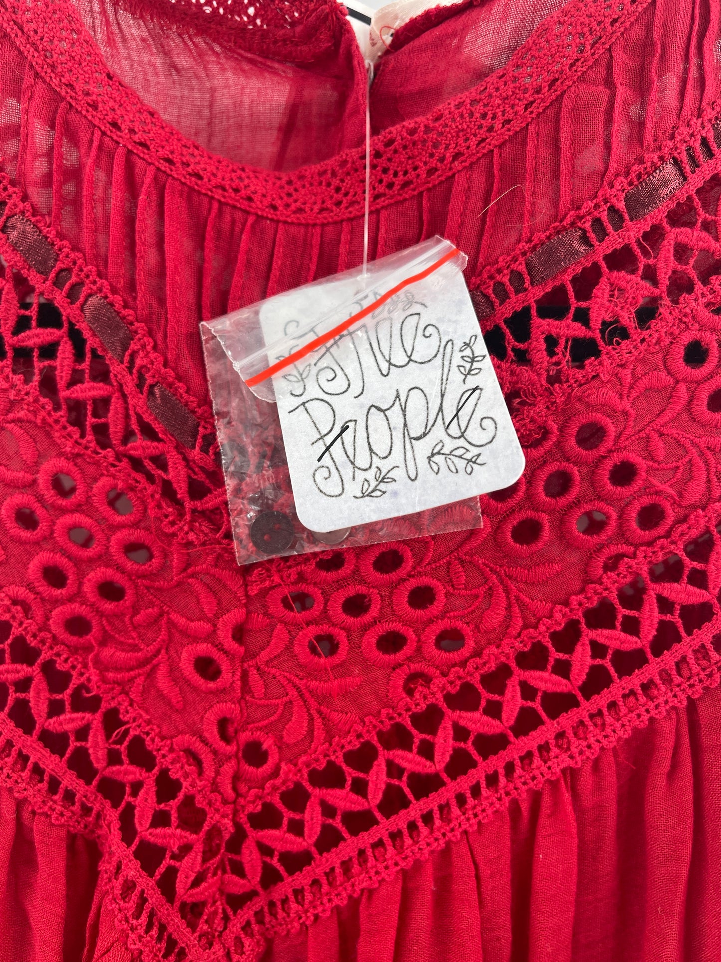 Free People Red Ribbon + Lace Blouse (S)