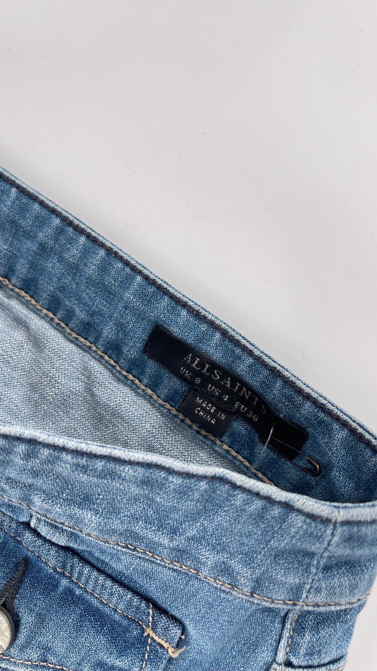 ALLSAINTS Light Wash Button Front Knee High Skirt (4)